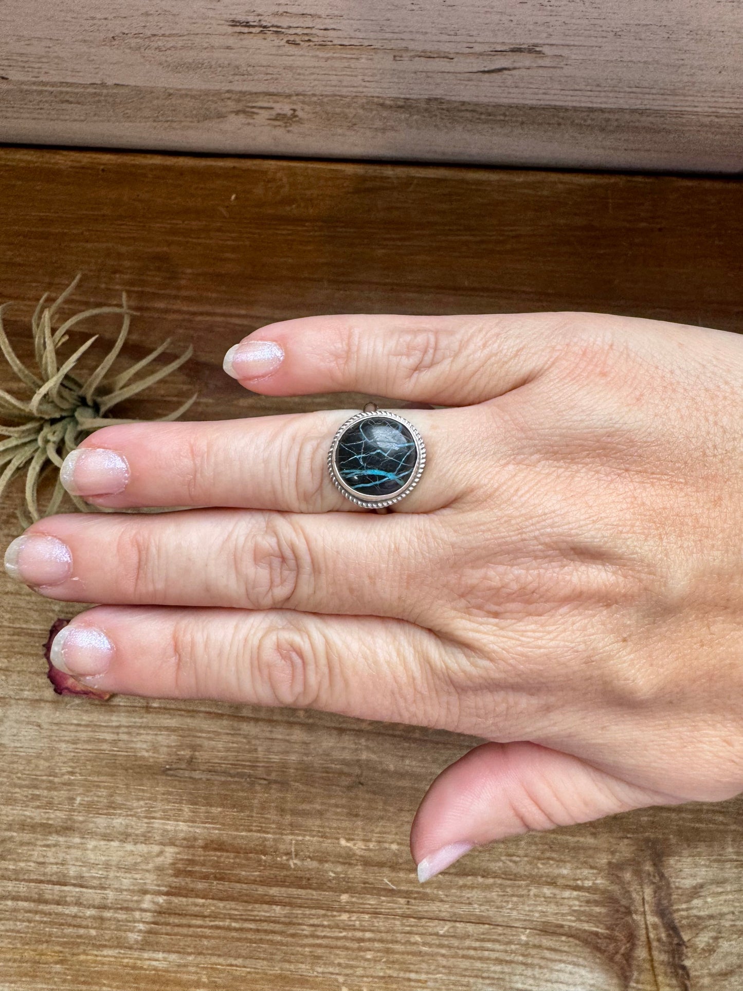 Small Ring - Size 7 1/2 -Blackjack turquoise ring & sterling silver