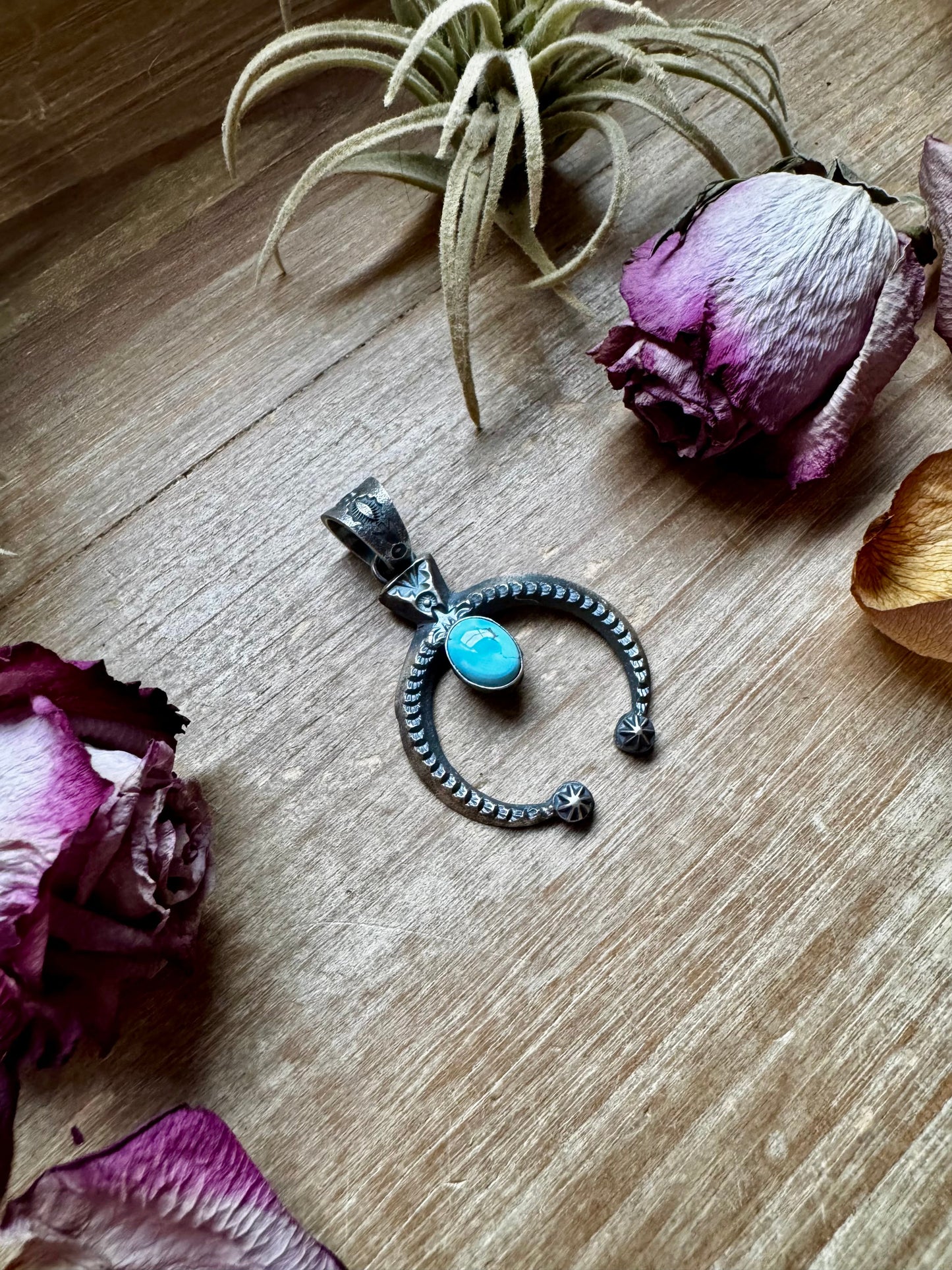 Naja Pendant with Golden Hill Turquoise – Option 2 – Sterling Silver – Native Made by KB – Fits 8mm