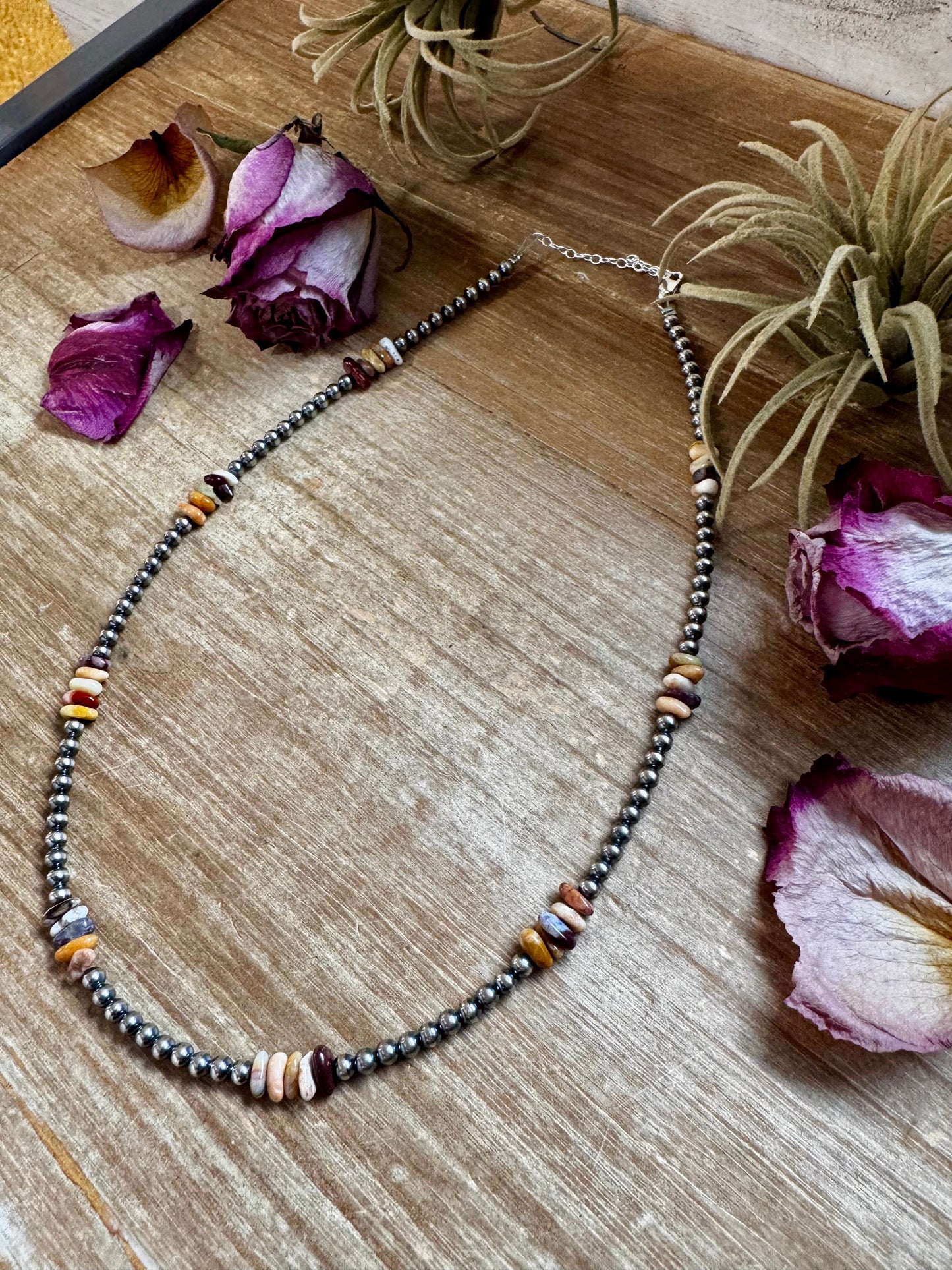 Nevada Opal Nugget Necklace – Sterling Silver Pearls – Handmade by The Bijoux FAB – 19"