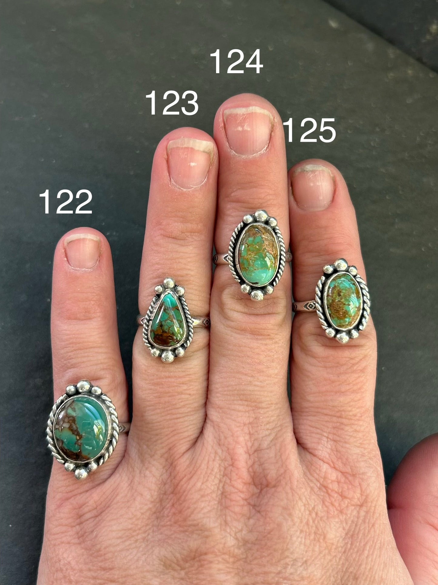 124 - Sterling Silver Royston Turquoise Medicine Man Eye Stamped Stacking Ring by Jason Ogg