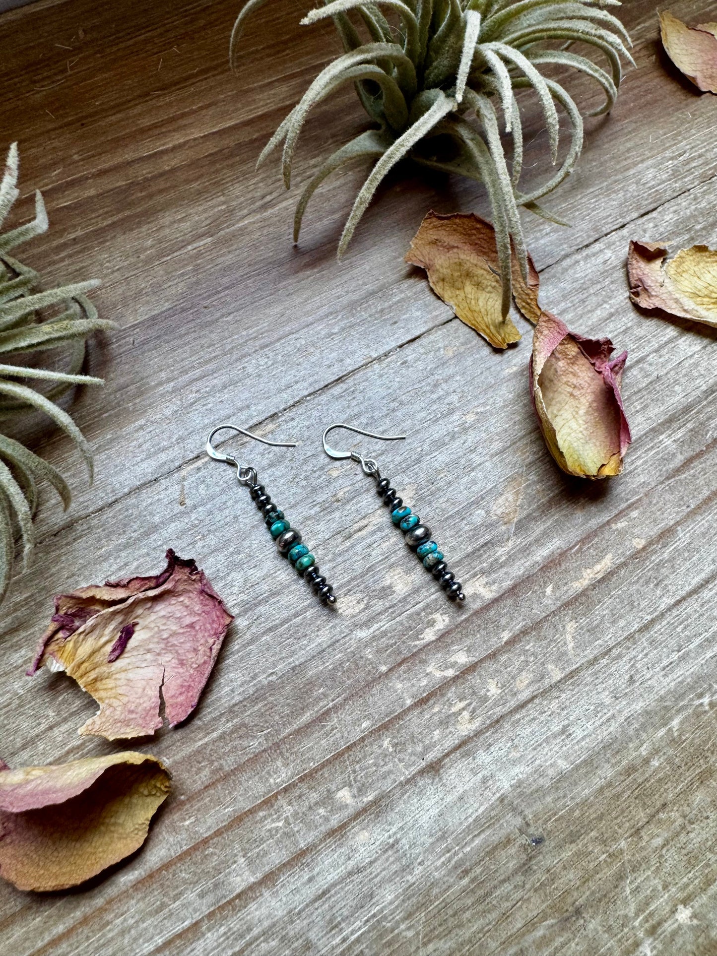 Short Turquoise Rondelle Earrings with Sterling Silver Beads