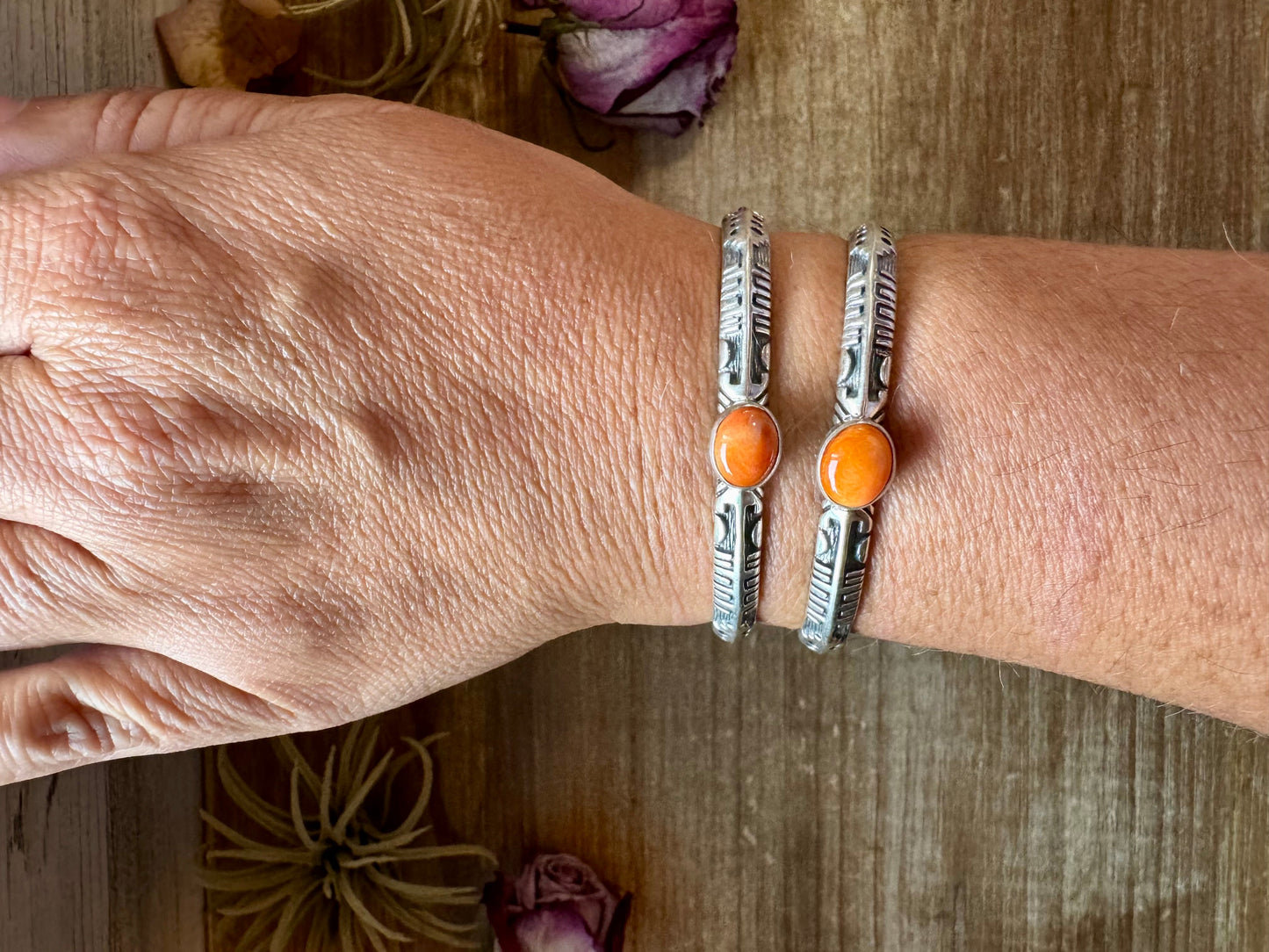 Orange Spiny Oyster Cuff Bracelet – Sterling Silver