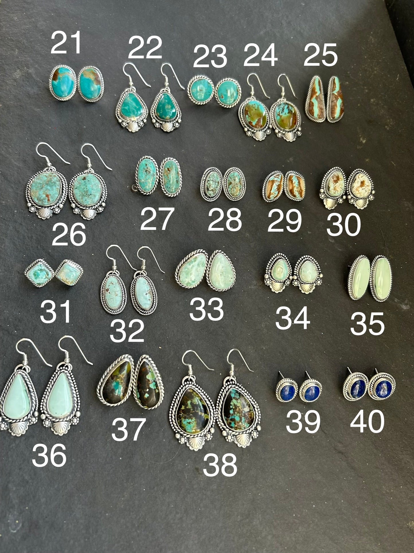 29 - Sterling Silver Ribbon Royston Turquoise Stud Earrings by Jason Ogg