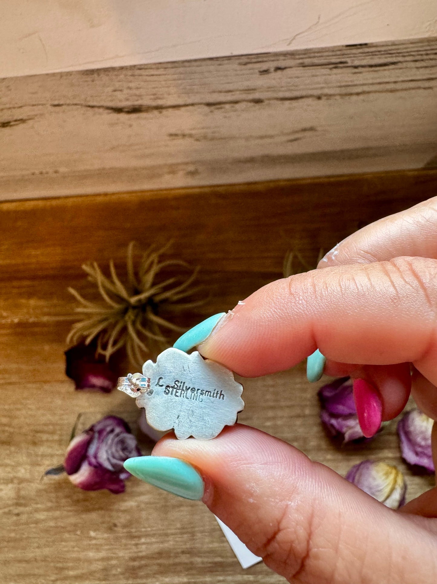 Kingman Turquoise & Silver Pearl Stud Earrings – Sterling Silver – Native Made by L. Silversmith