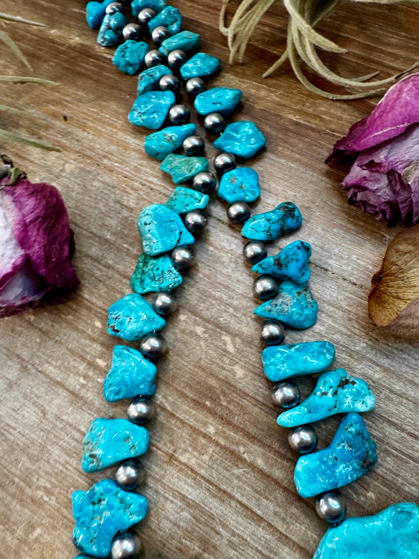 NFR Collection Necklace – 8mm Sterling Silver Pearls with Graduated Turquoise – Handmade by The Bijoux FAB – 34"