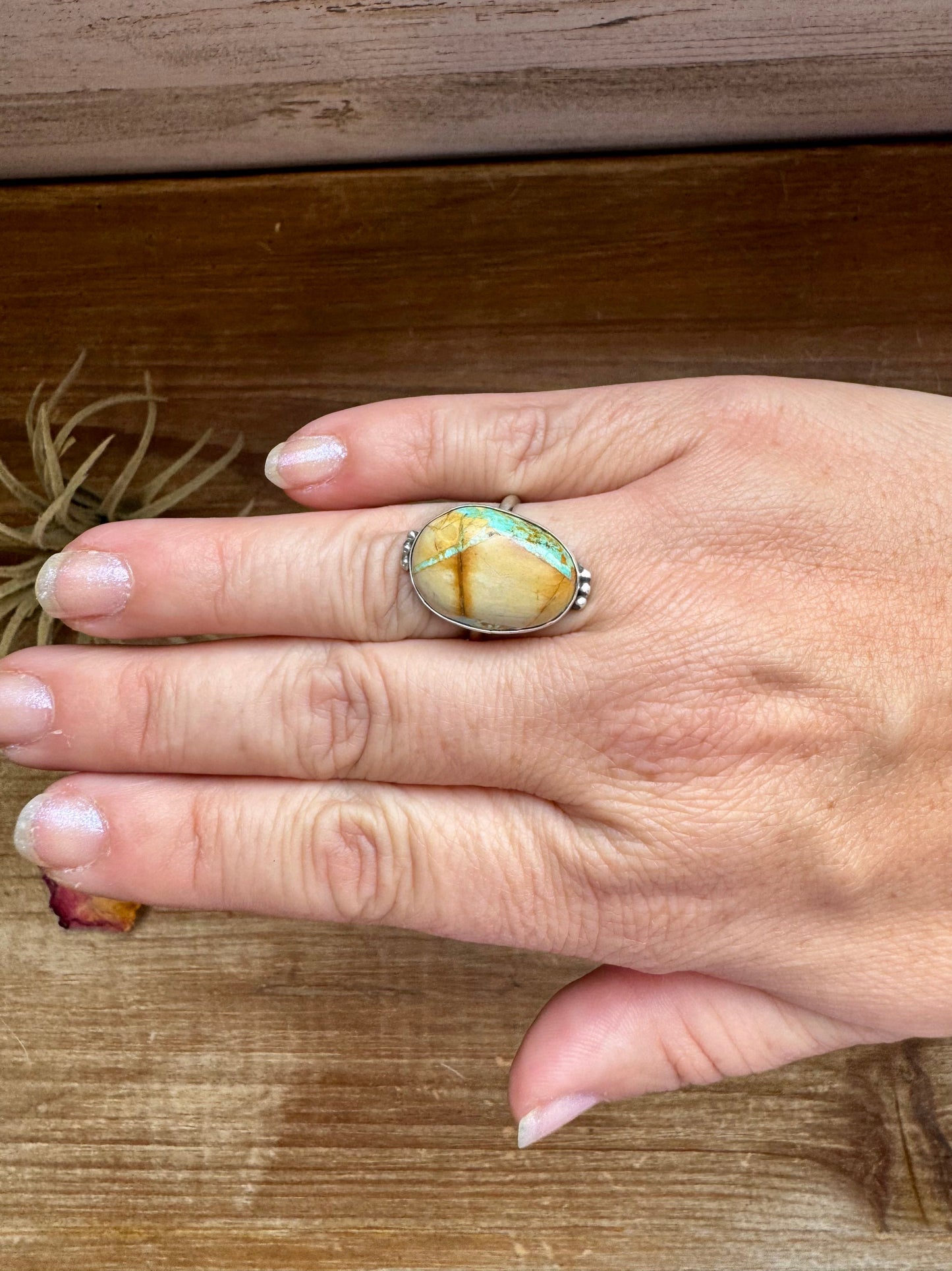 Small Ring - Size 8 1/2 - Ribbon Turquoise & Sterling Silver II