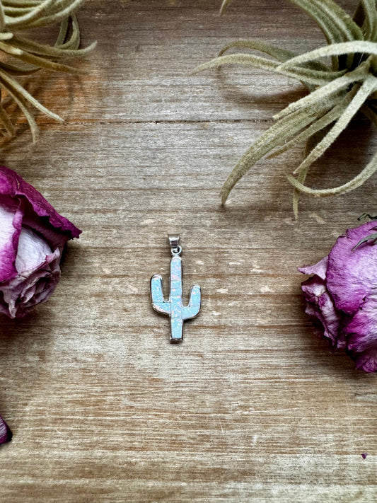 Cactus Pendant with White Opal – Sterling Silver – Fits 4mm Pearls