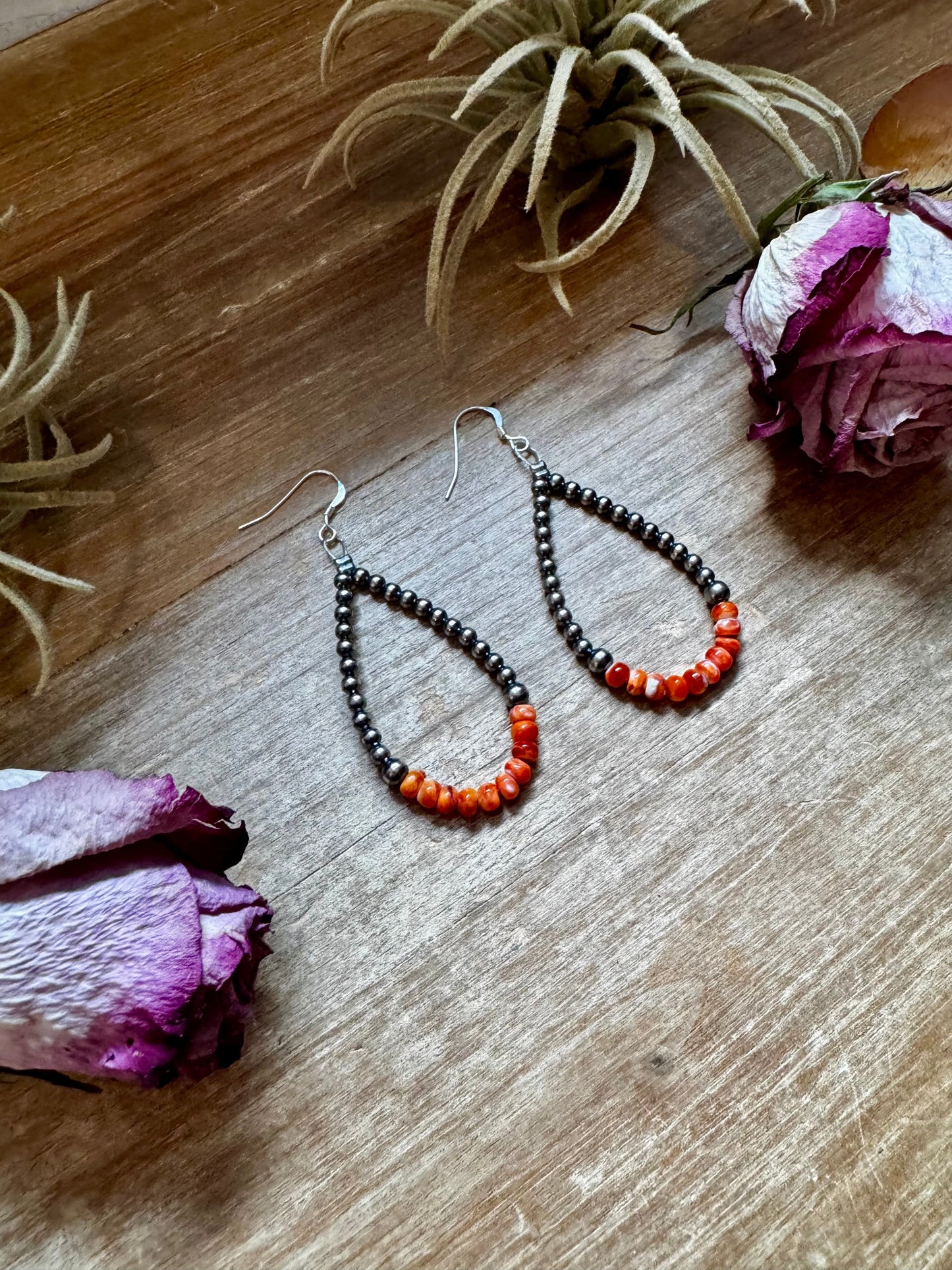 Orange Spiny Oyster Earrings – Sterling Silver Pearls