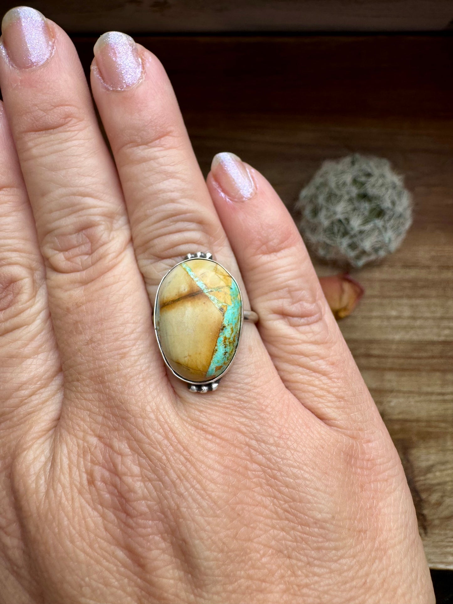 Small Ring - Size 8 1/2 - Ribbon Turquoise & Sterling Silver II