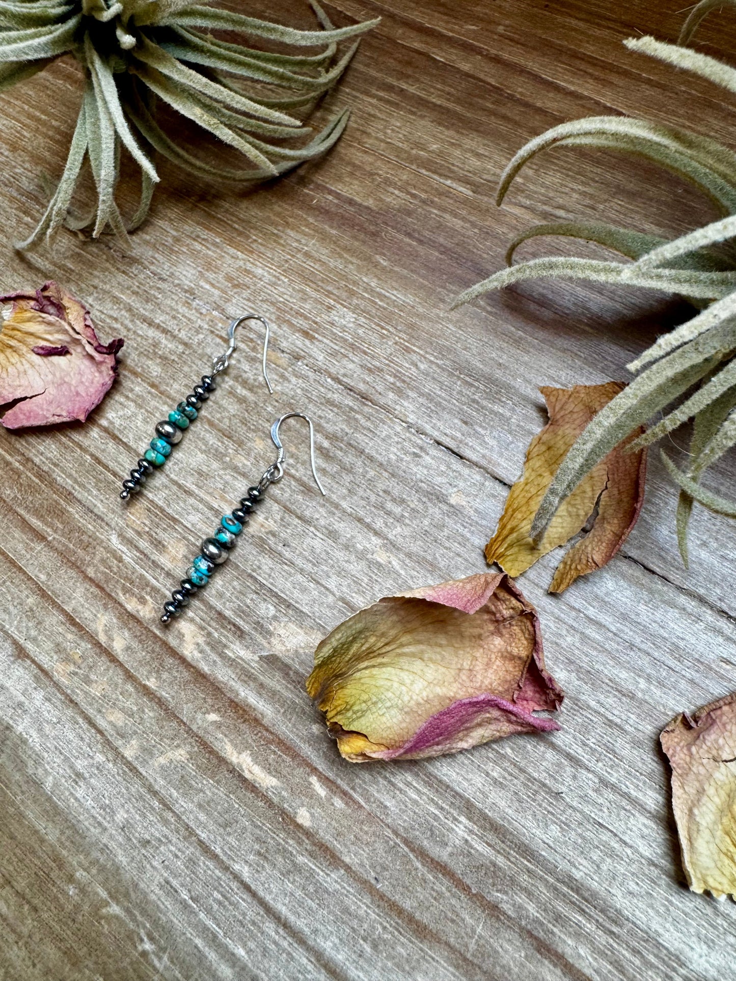 Short Turquoise Rondelle Earrings with Sterling Silver Beads