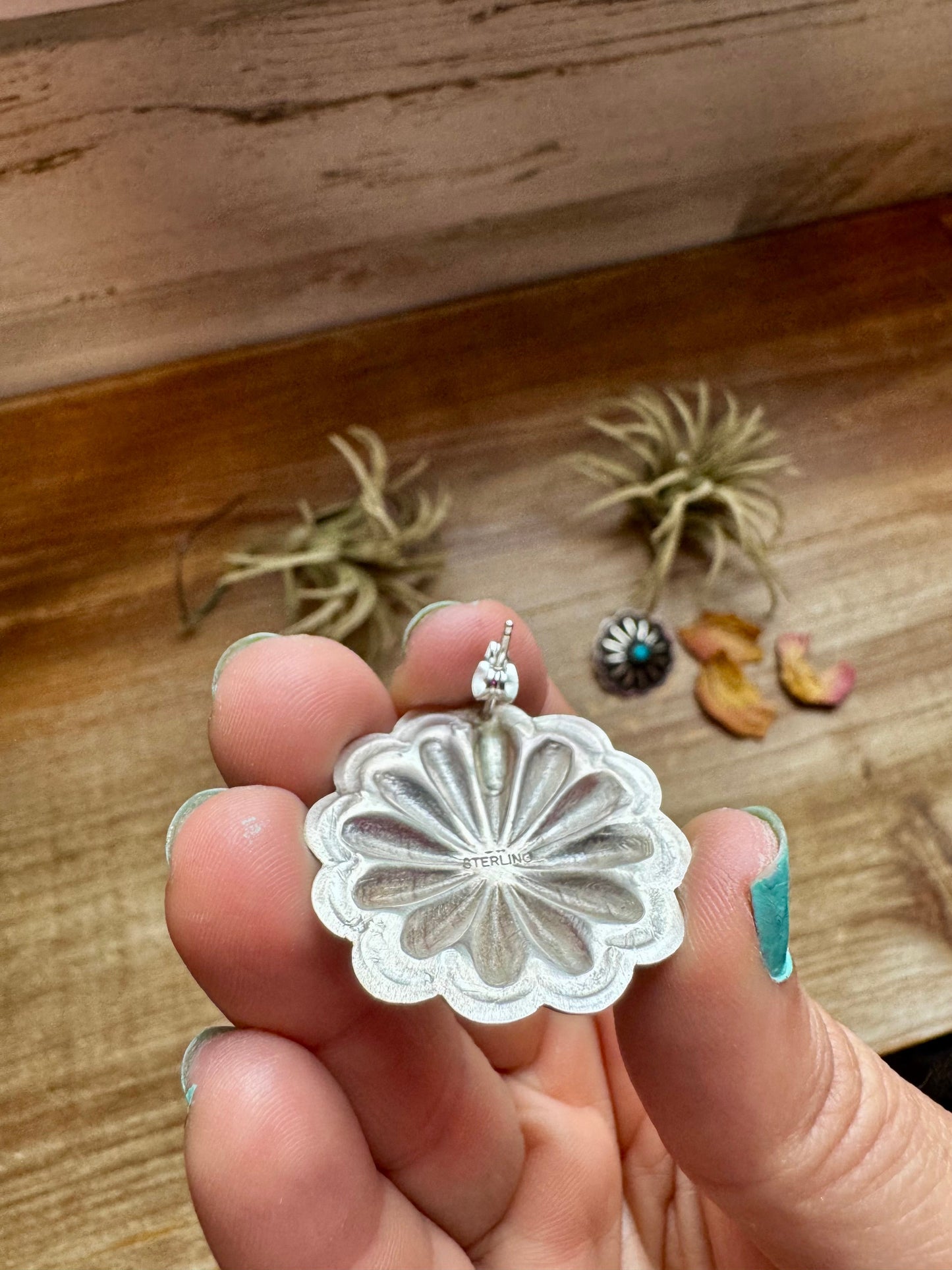 Large Concho Stud Earrings – Turquoise & Sterling Silver