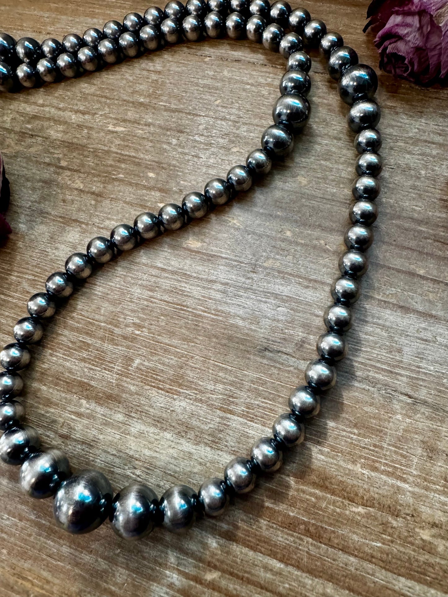 NFR Collection Necklace – Graduated Sterling Silver Pearls 8mm to 14mm  46.5"