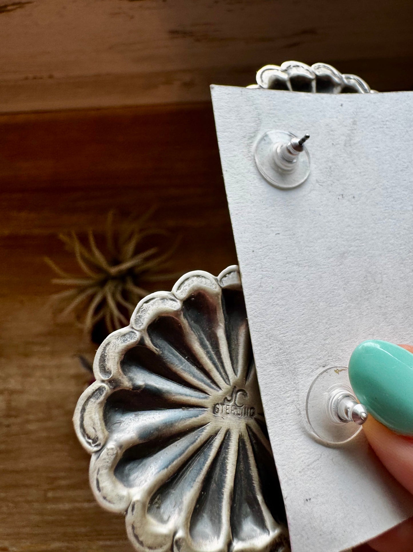 Large Concho Earrings with Red Spiny Oyster – Sterling Silver