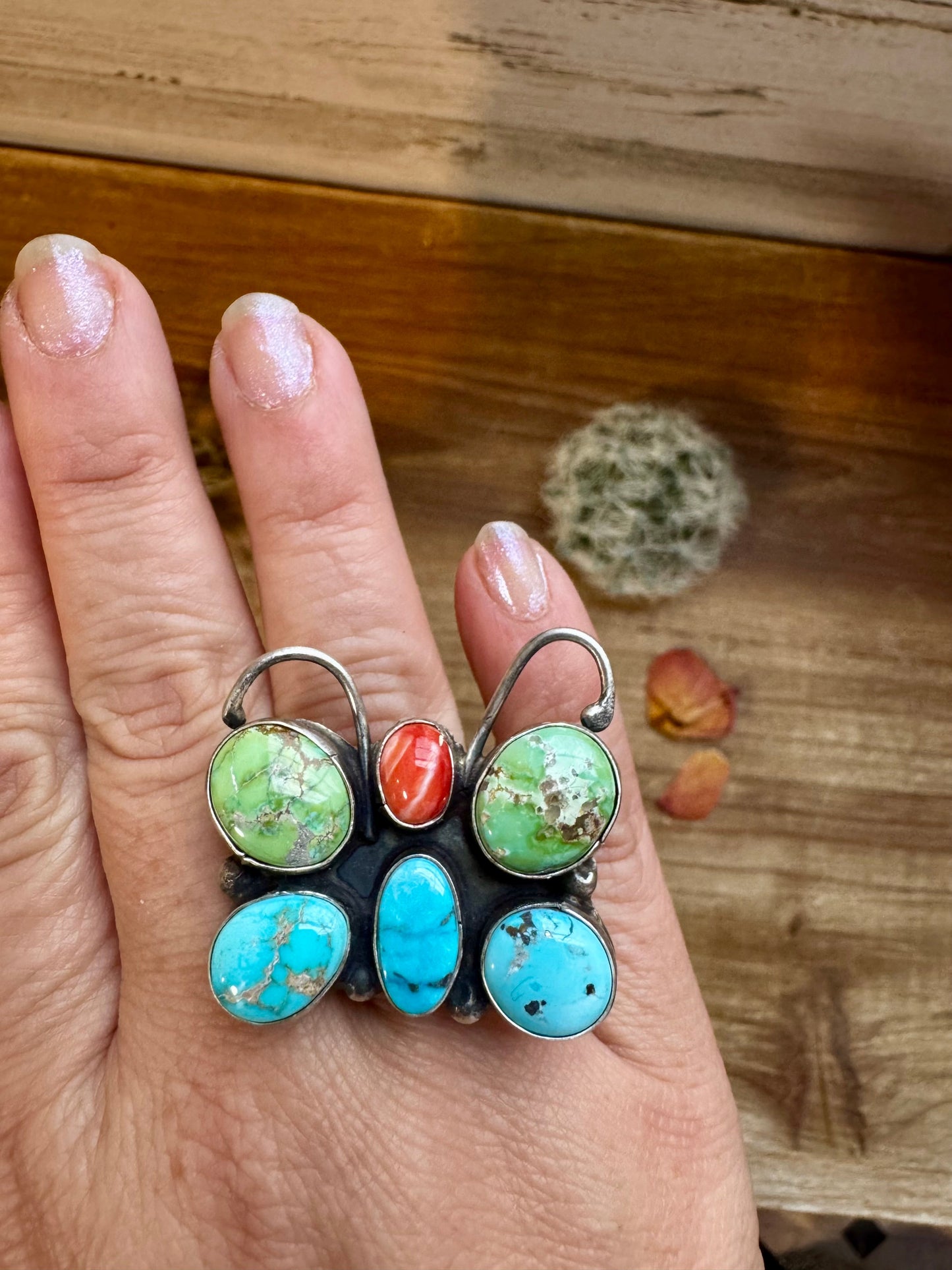 Butterfly Ring - Adjustable - Mix Stone & Sterling Silver