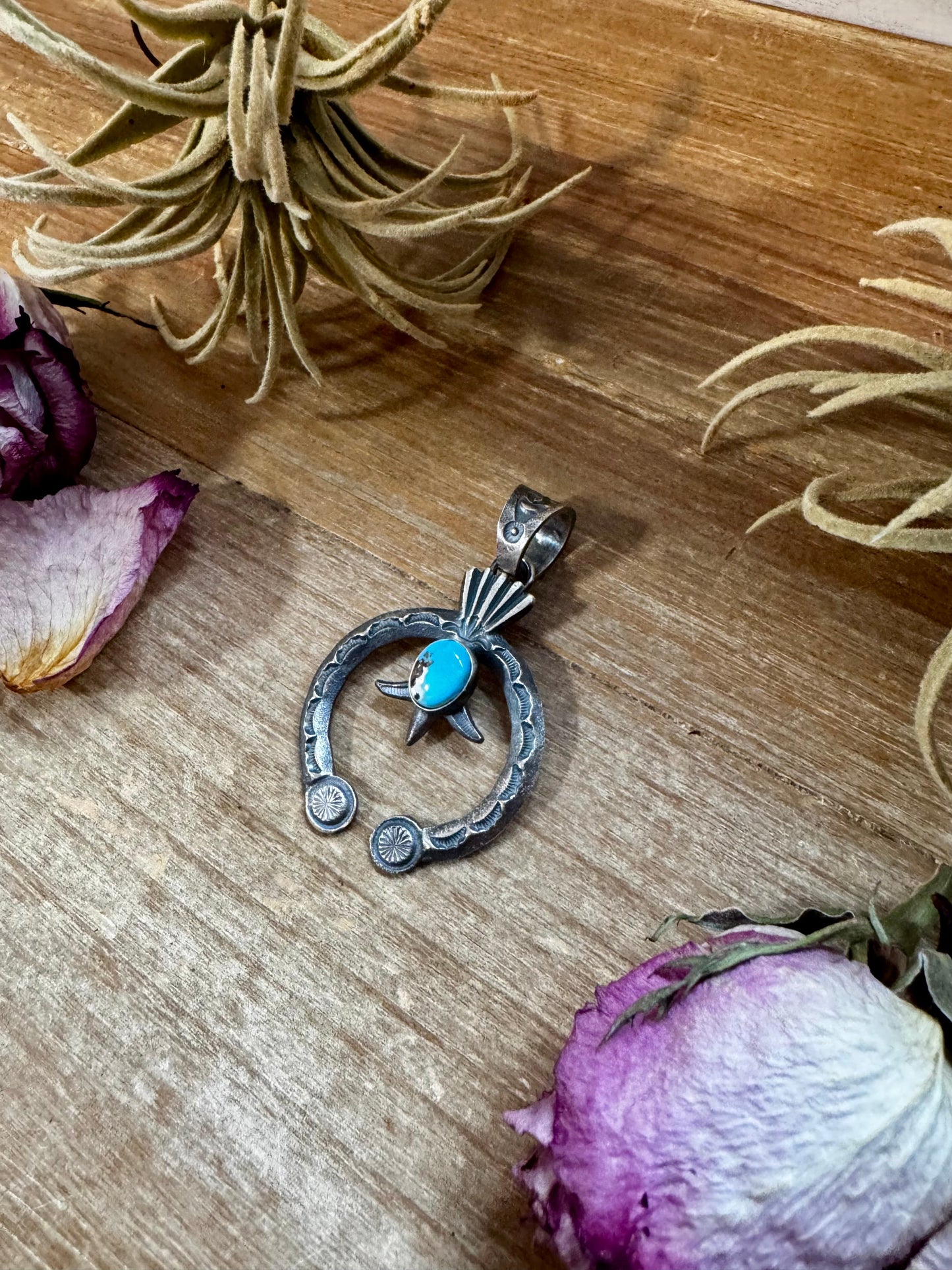 Naja Pendant with Golden Hill Turquoise – Sterling Silver – Native Made by KB – Fits 8mm