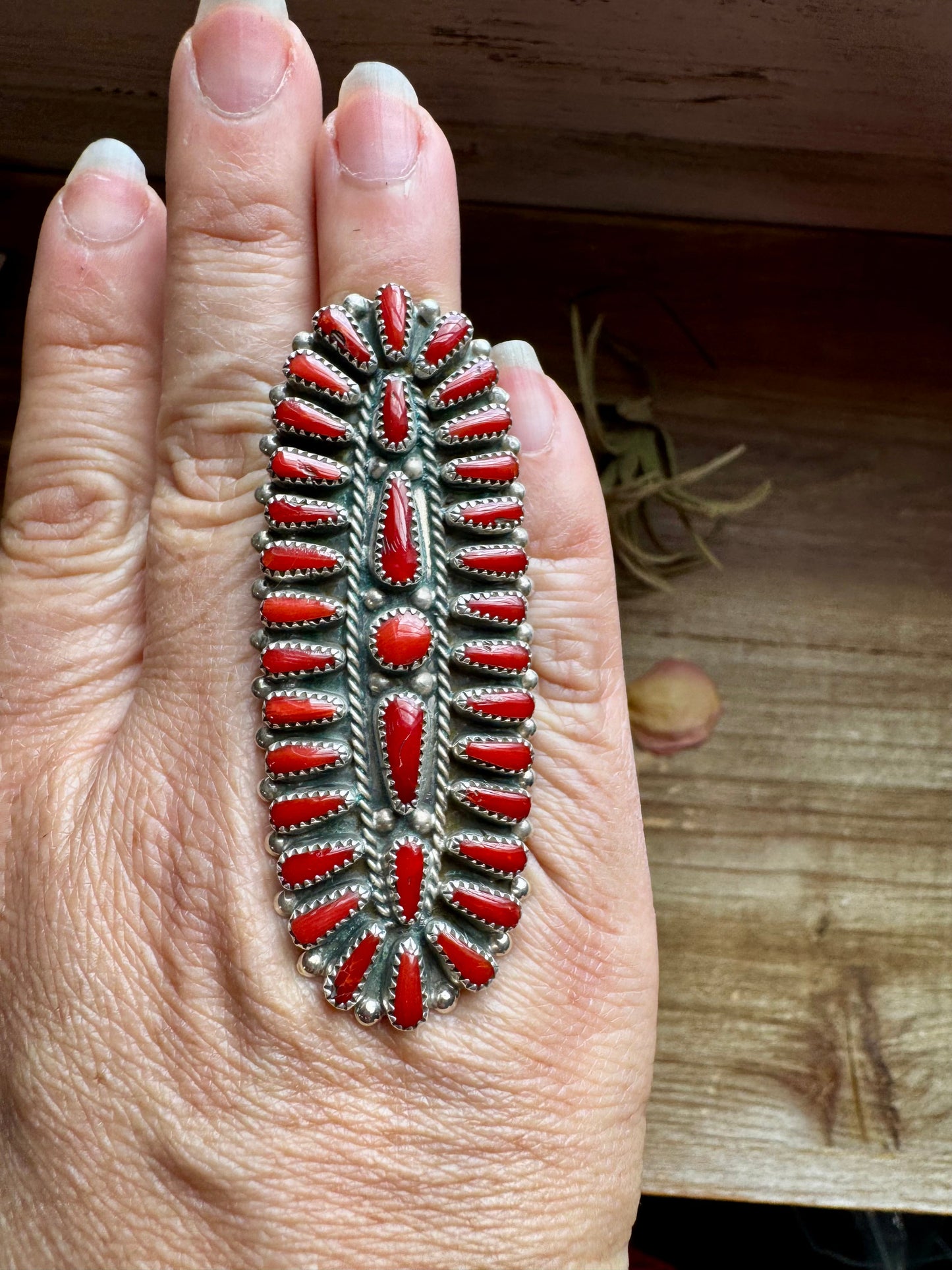 Navajo Coral Adjustable Ring – Sterling Silver by Donovan Wilson