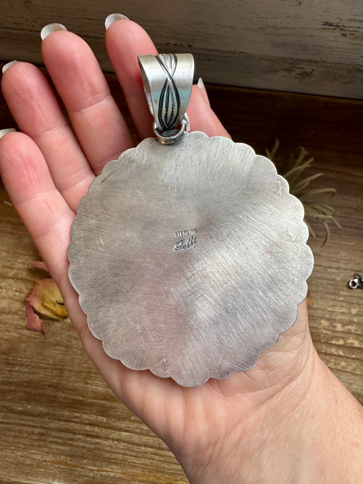 Orange Spiny Oyster & Silver Coin Pendant – Signed by Gabby