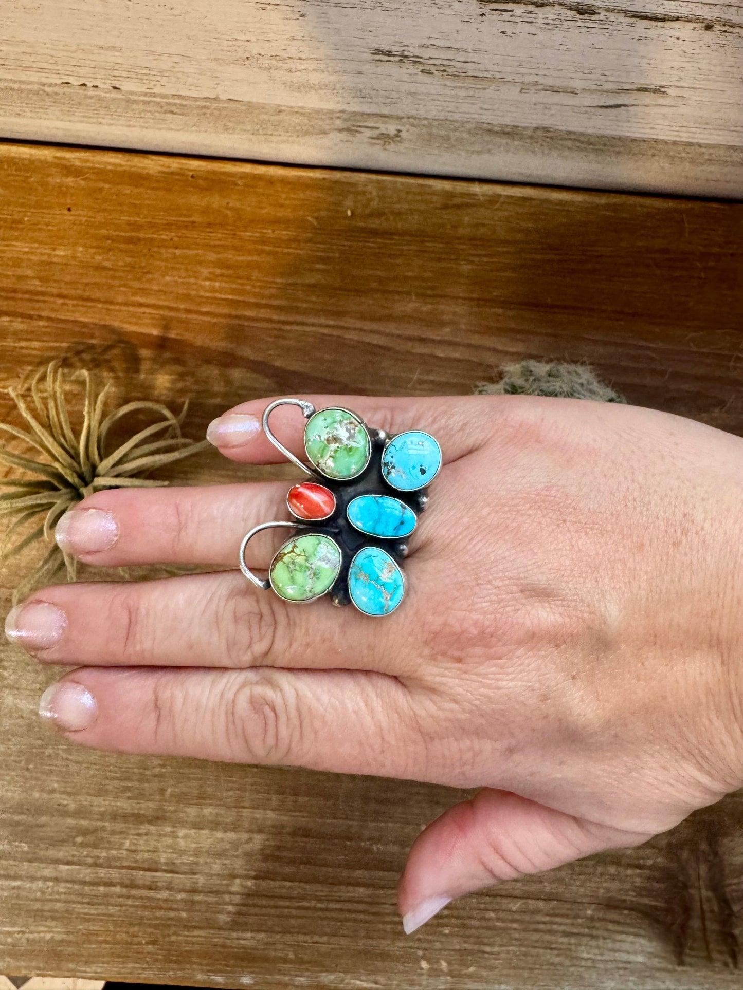 Butterfly Ring - Adjustable - Mix Stone & Sterling Silver