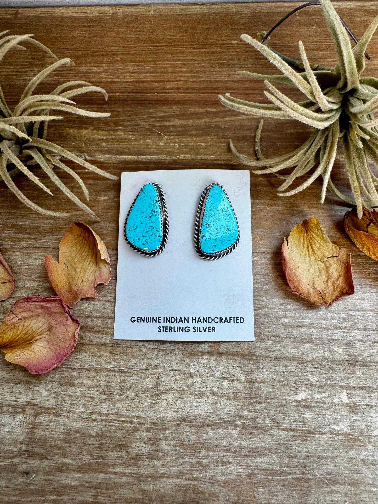 Kingman Turquoise Earrings – Sterling Silver – Handmade by Donovan Nez, Navajo Artist
