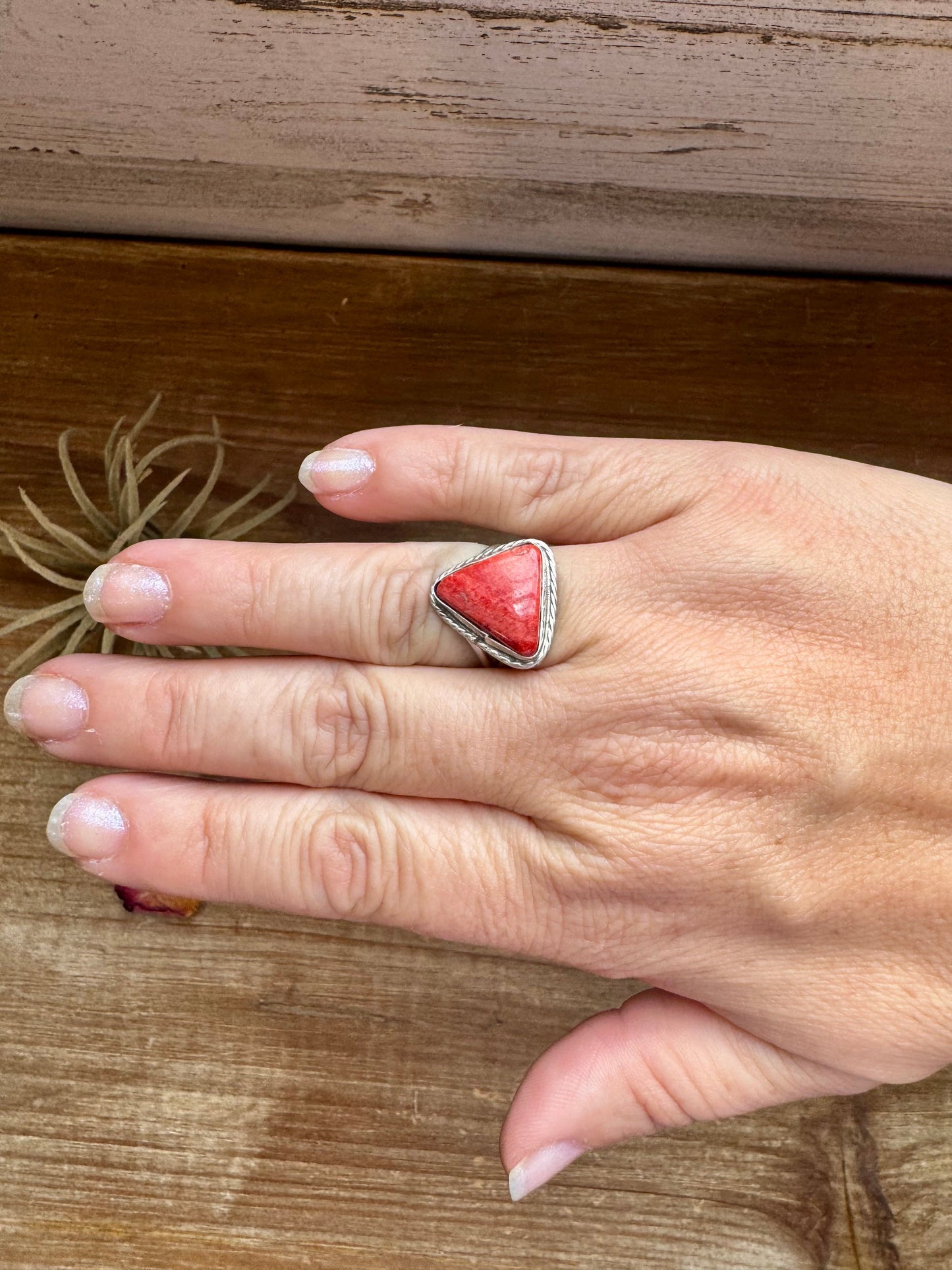 Ring - Size 7  -Red Spiny & Sterling Silver