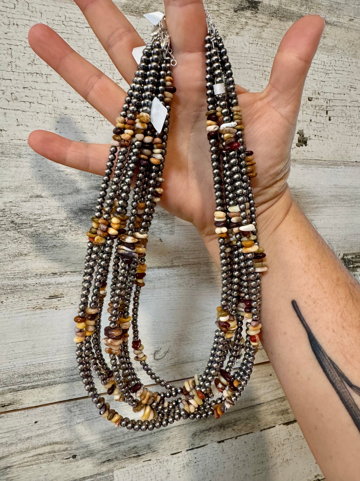 Nevada Opal Nugget Necklace – Sterling Silver Pearls – Handmade by The Bijoux FAB – 19"