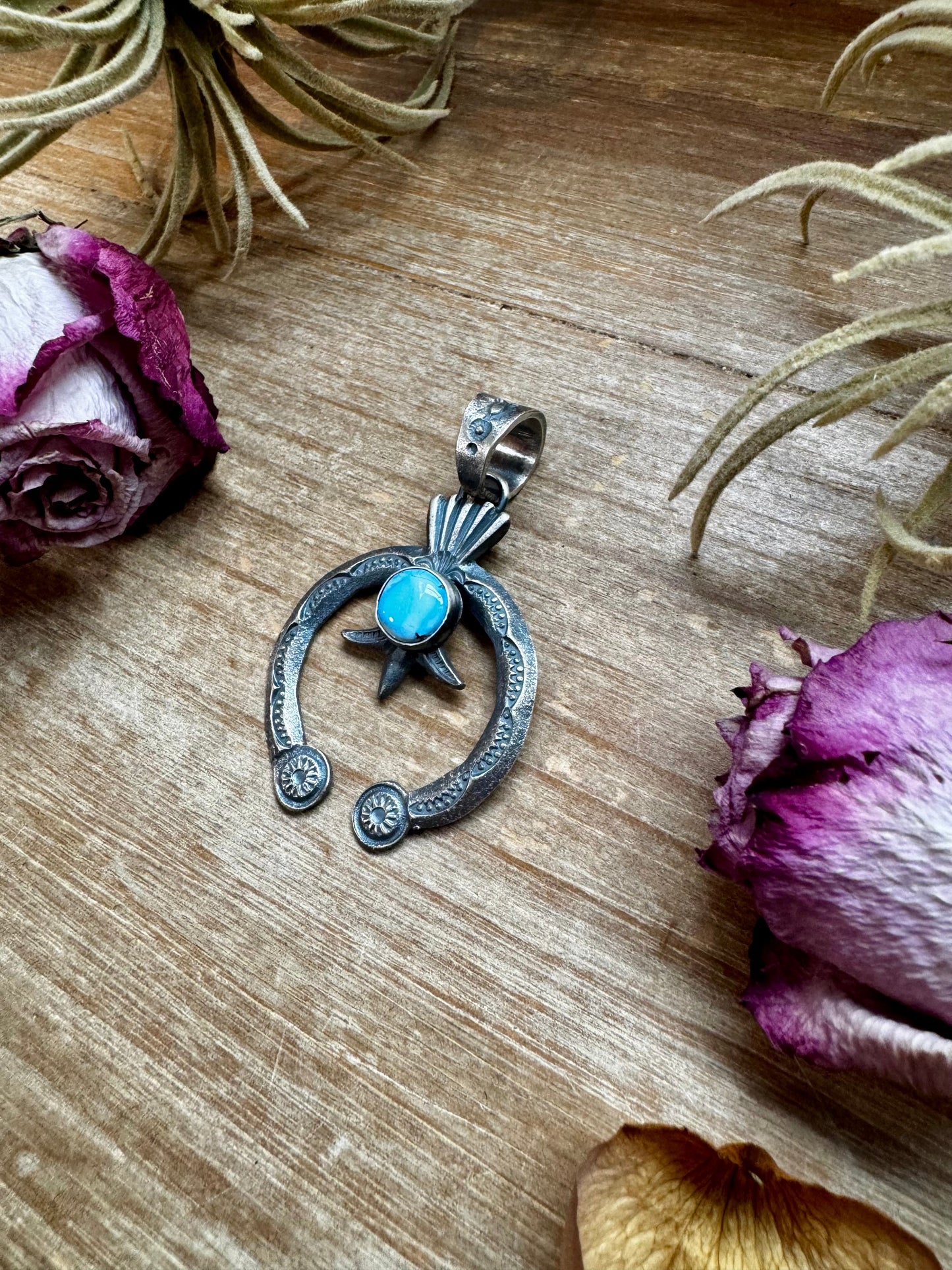 Naja Pendant with Golden Hill Turquoise – Sterling Silver – Native Made by KB – Fits 8mm