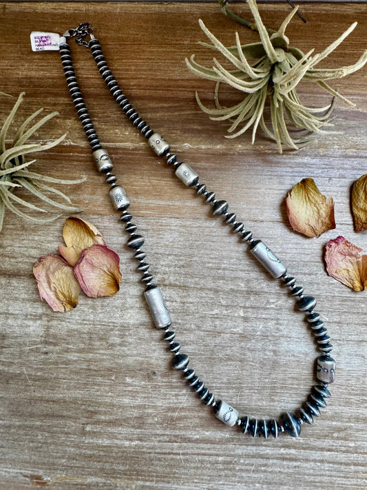 Graduated Barrel Bead Necklace – 24 Inch – Sterling Silver Saucer & Barrel Beads