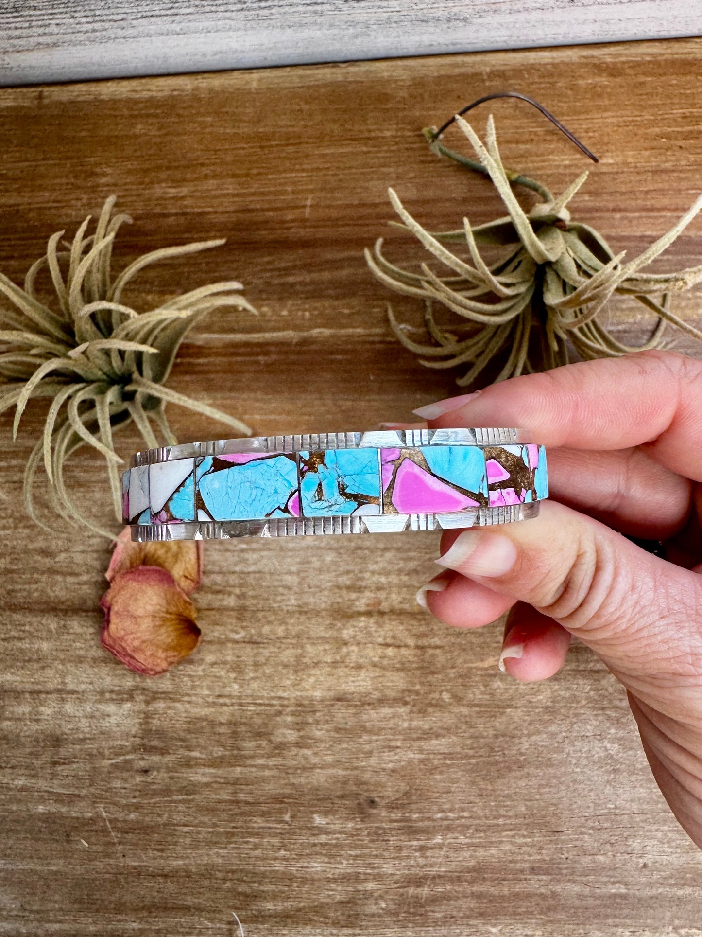 Cuff Bracelet – Cotton Candy Turquoise – Sterling Silver – Steve Francisco Navajo Handmade