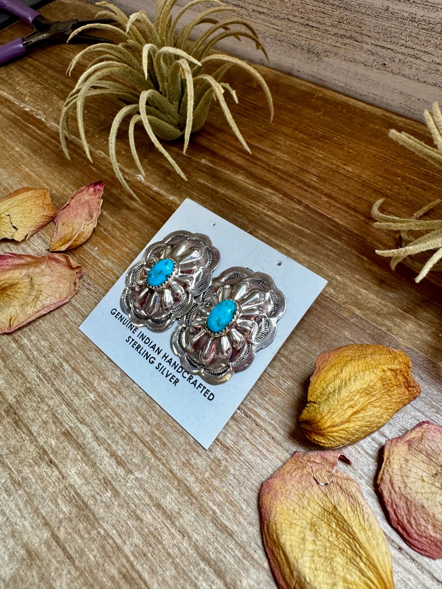 Rectangle Concho Earrings – Kingman Turquoise, Sterling Silver