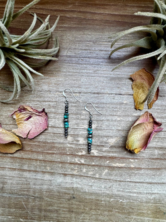 Short Turquoise Rondelle Earrings with Sterling Silver Beads
