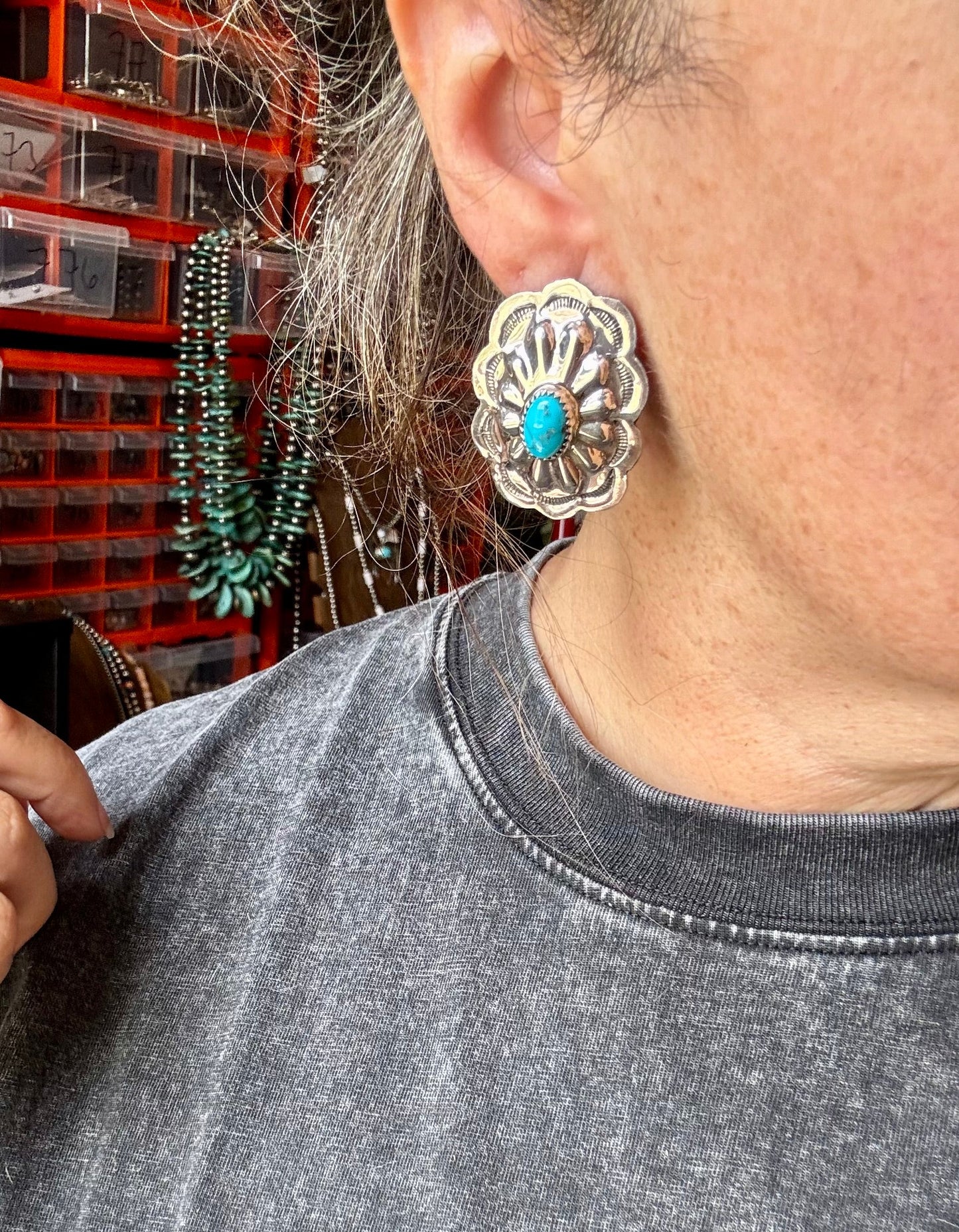 Rectangle Concho Earrings – Kingman Turquoise, Sterling Silver