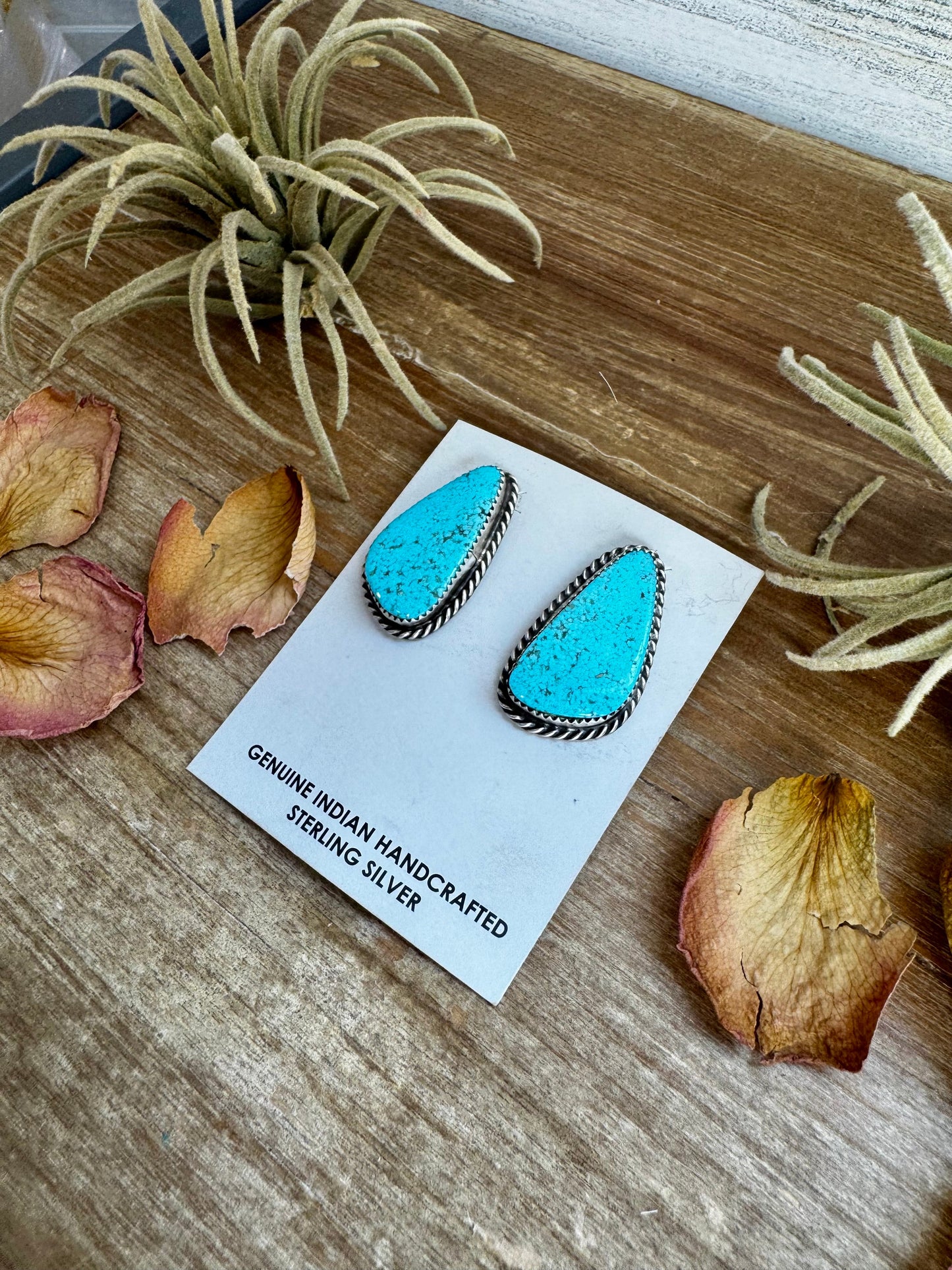 Kingman Turquoise Earrings – Sterling Silver – Handmade by Donovan Nez, Navajo Artist