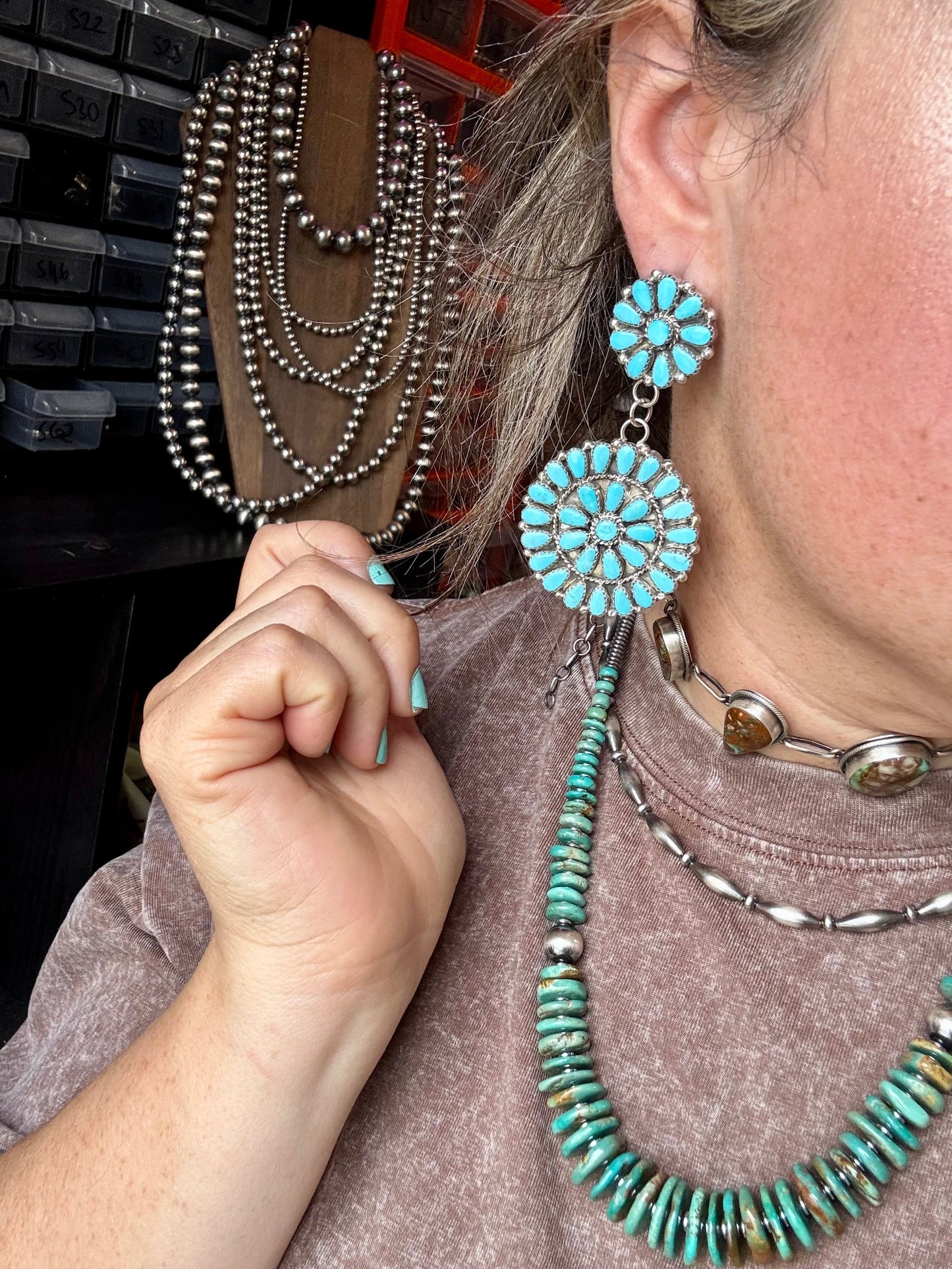 Big Cluster Dangle Earrings – Sleeping Beauty Turquoise & Sterling Silver