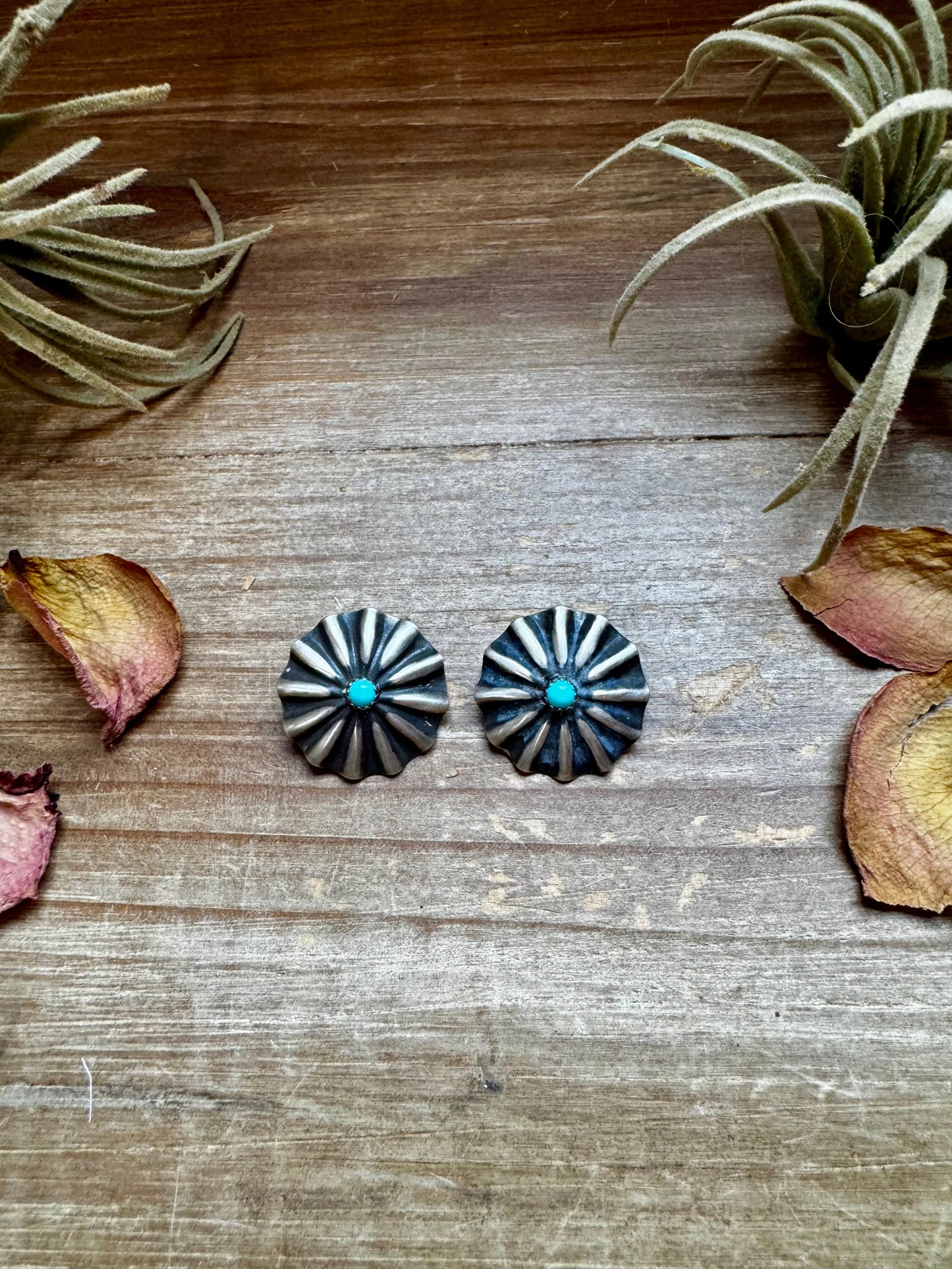 Concho Earrings – Kingman Turquoise & Sterling Silver