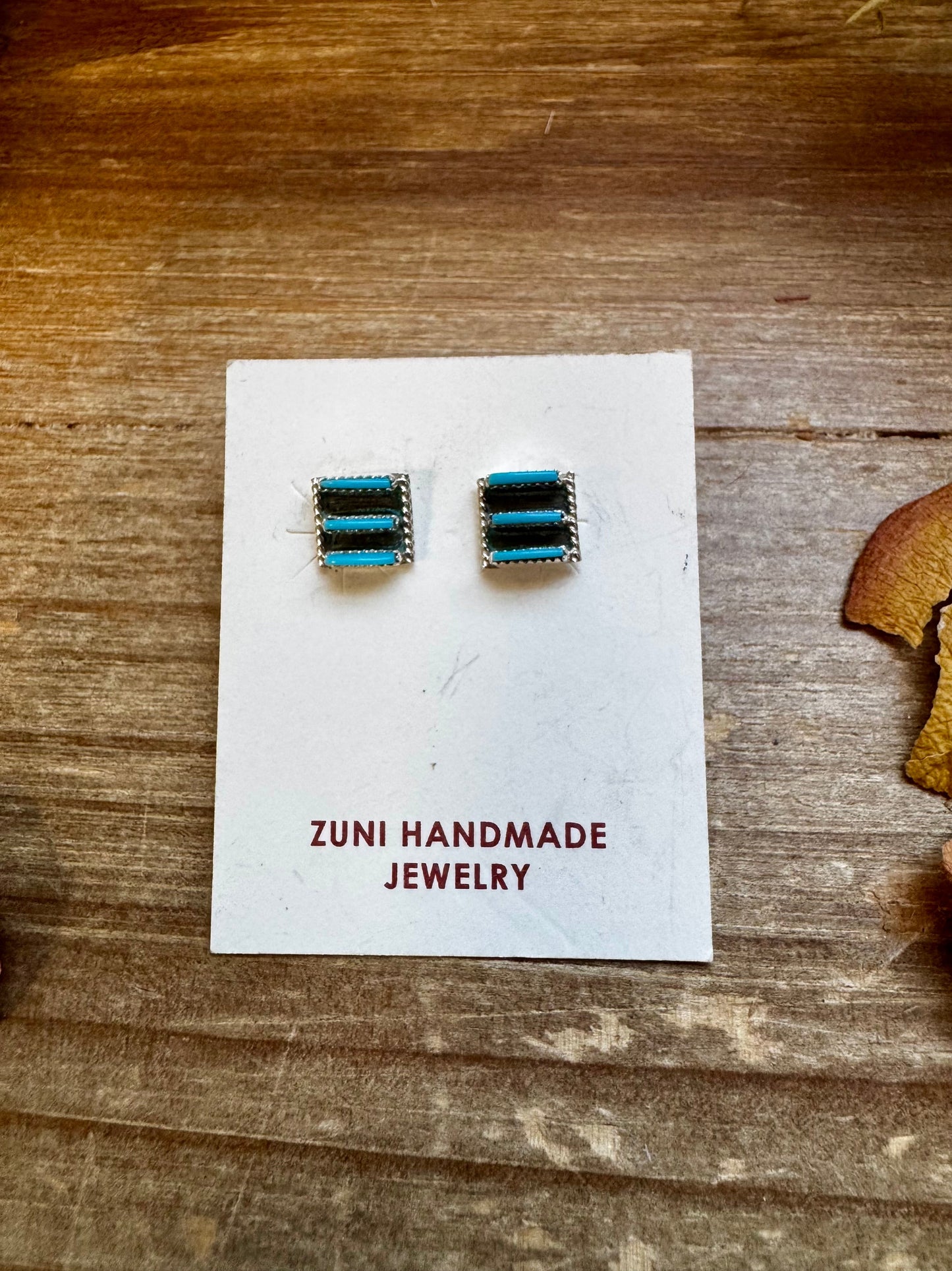 Zuni-Made Kingman Turquoise Square Stud Earrings by Davis Kaamasee – Sterling Silver