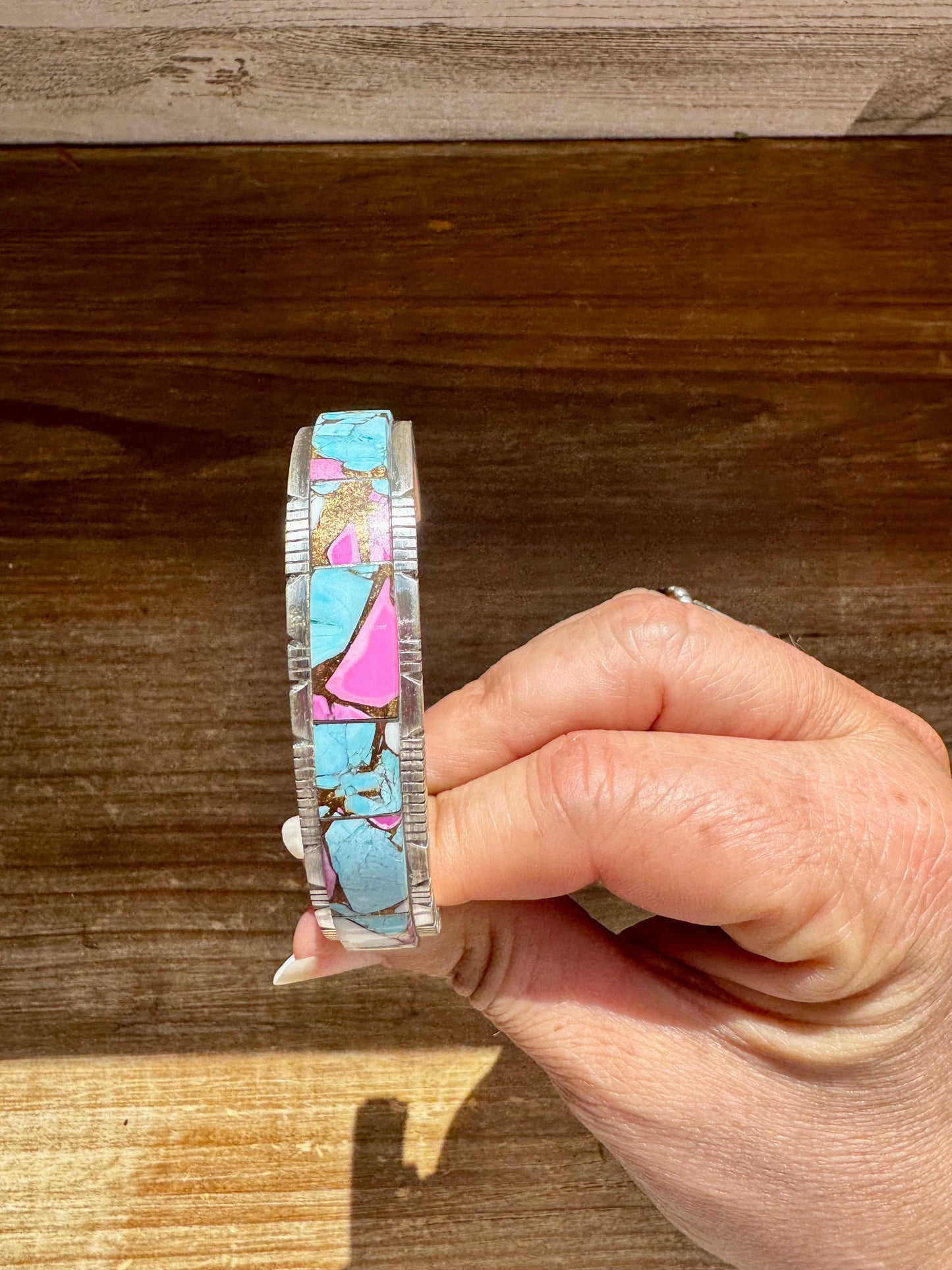 Cuff Bracelet – Cotton Candy Turquoise – Sterling Silver – Steve Francisco Navajo Handmade