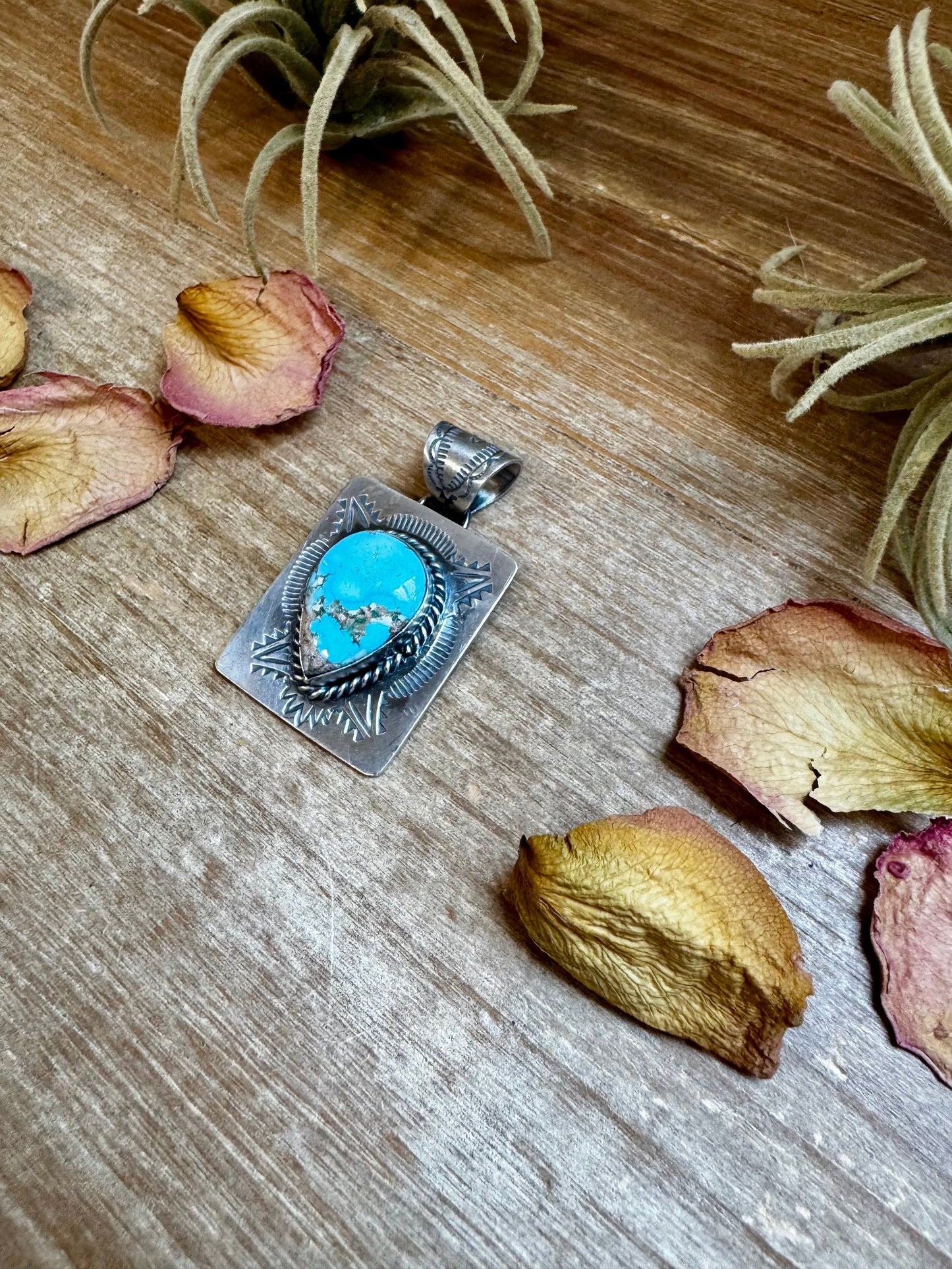 Golden Hill Turquoise Pendant – Navajo Handmade by Ned Nez, Sterling Silver