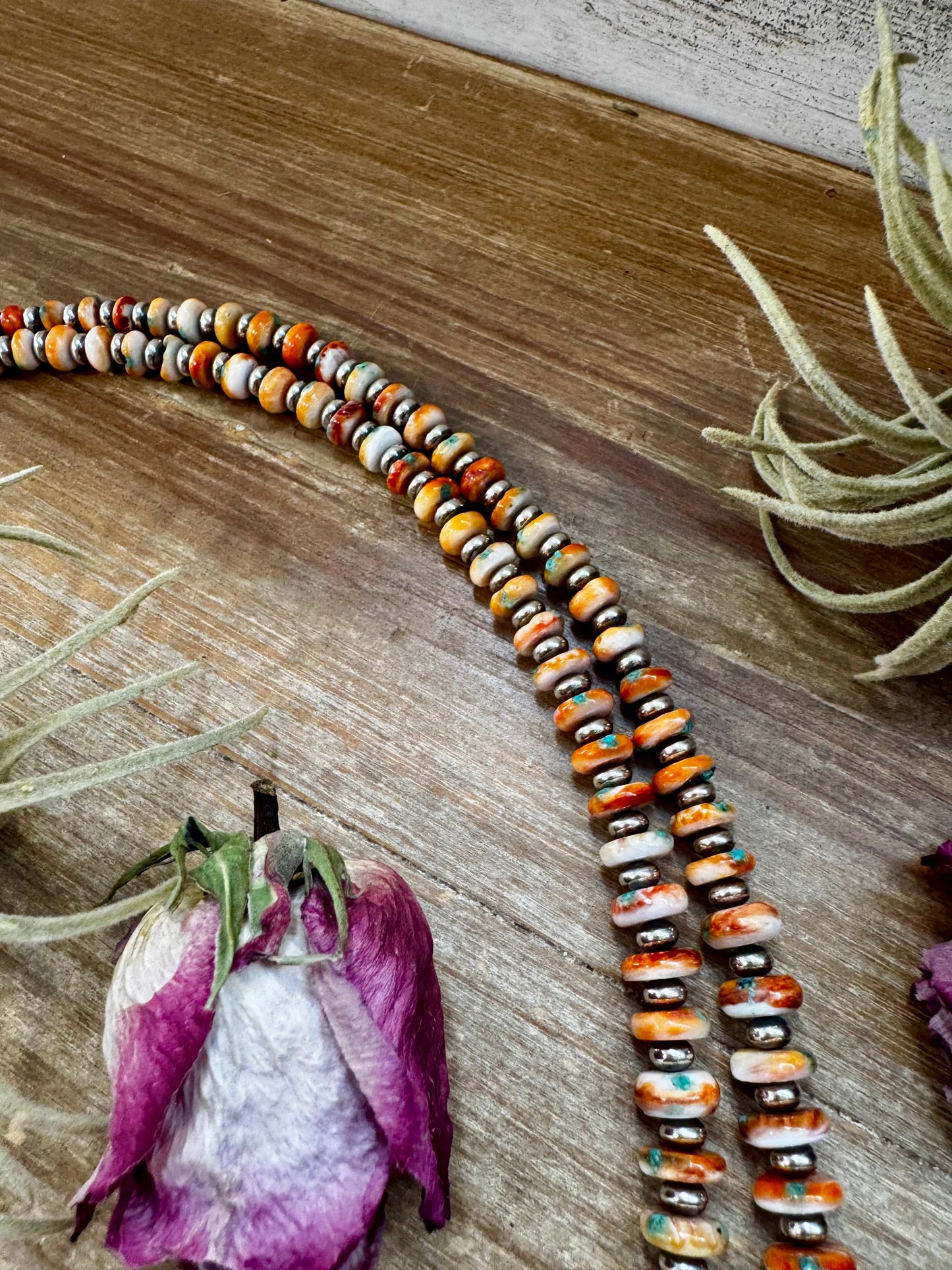 NFR Collection Necklace – Spiny Oyster & Turquoise with 6mm Sterling Silver Pearls – Handmade by The Bijoux FAB – 32.5"