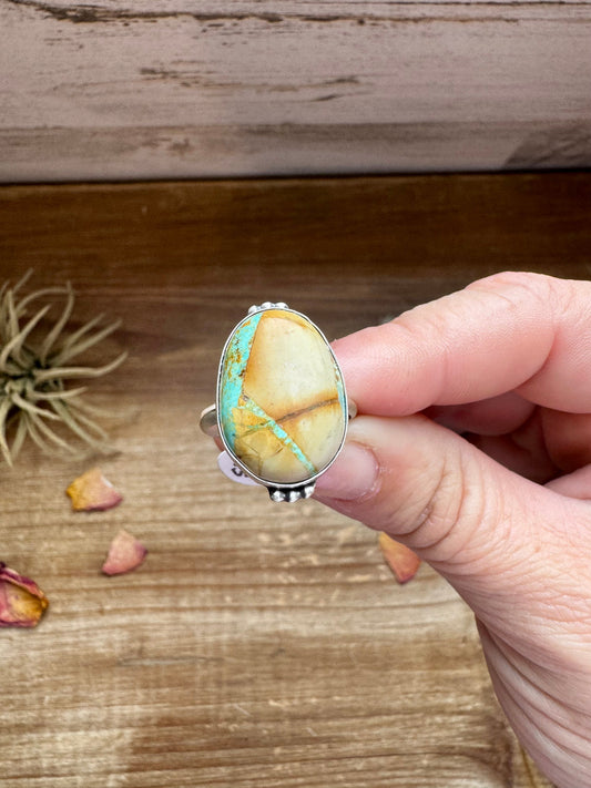 Small Ring - Size 8 1/2 - Ribbon Turquoise & Sterling Silver II
