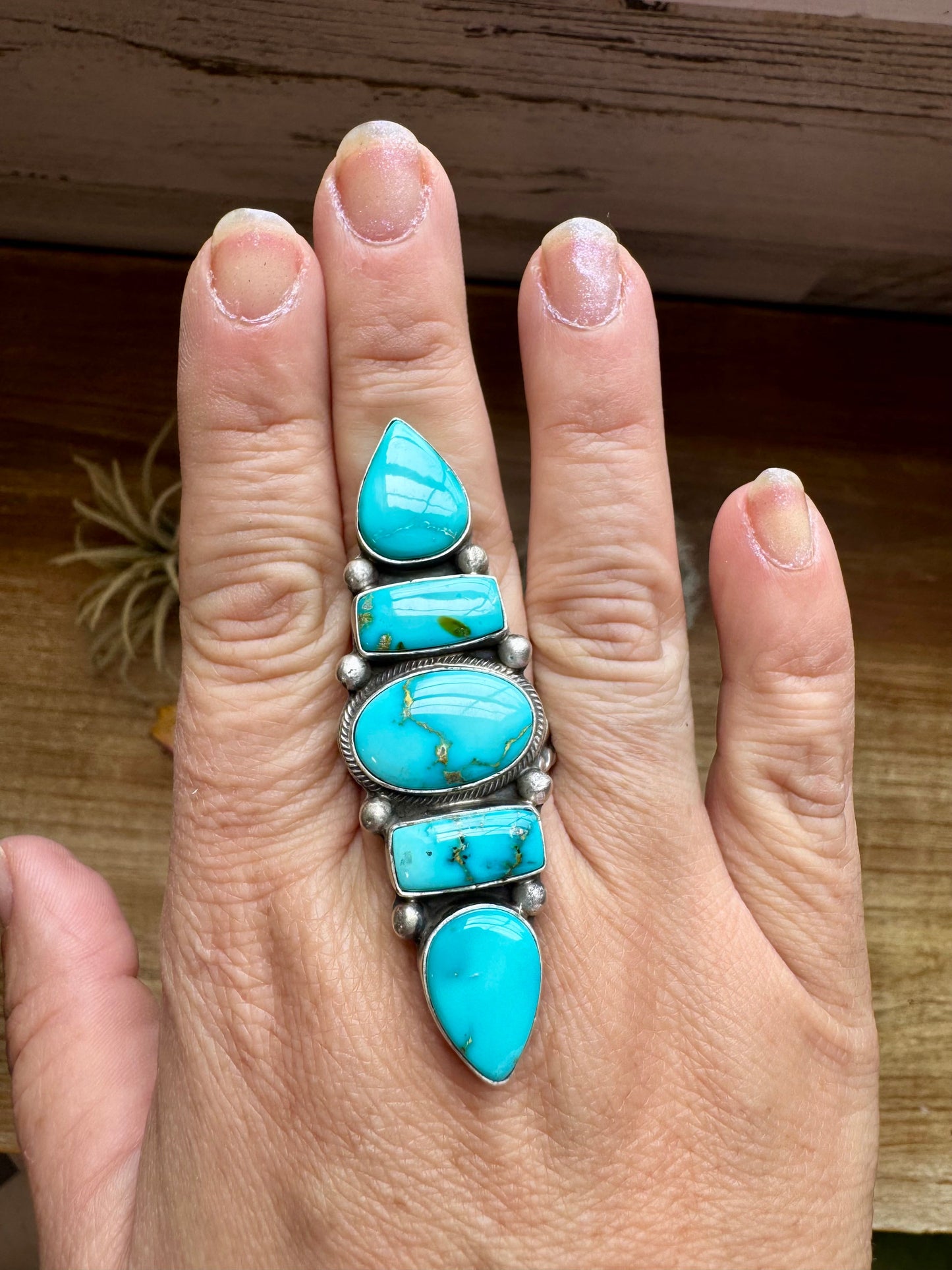 Big Ring- adjustable- Sonoran turquoise ring & sterling silver