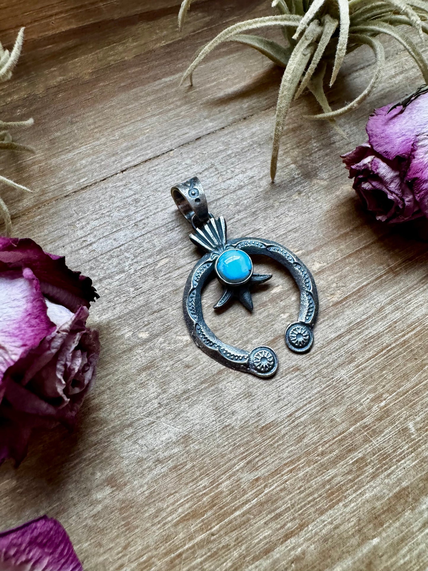 Naja Pendant with Golden Hill Turquoise – Sterling Silver – Native Made by KB – Fits 8mm