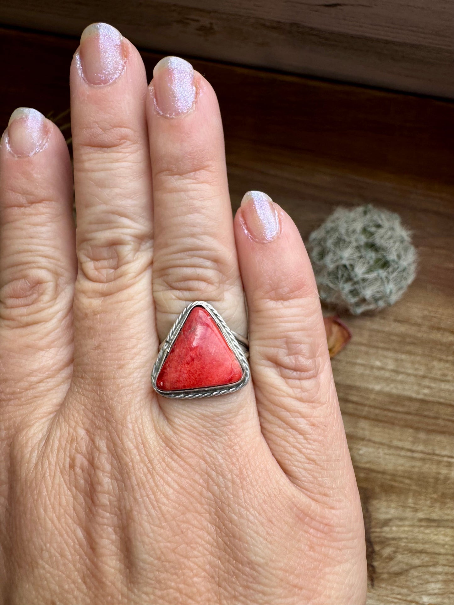 Ring - Size 7  -Red Spiny & Sterling Silver