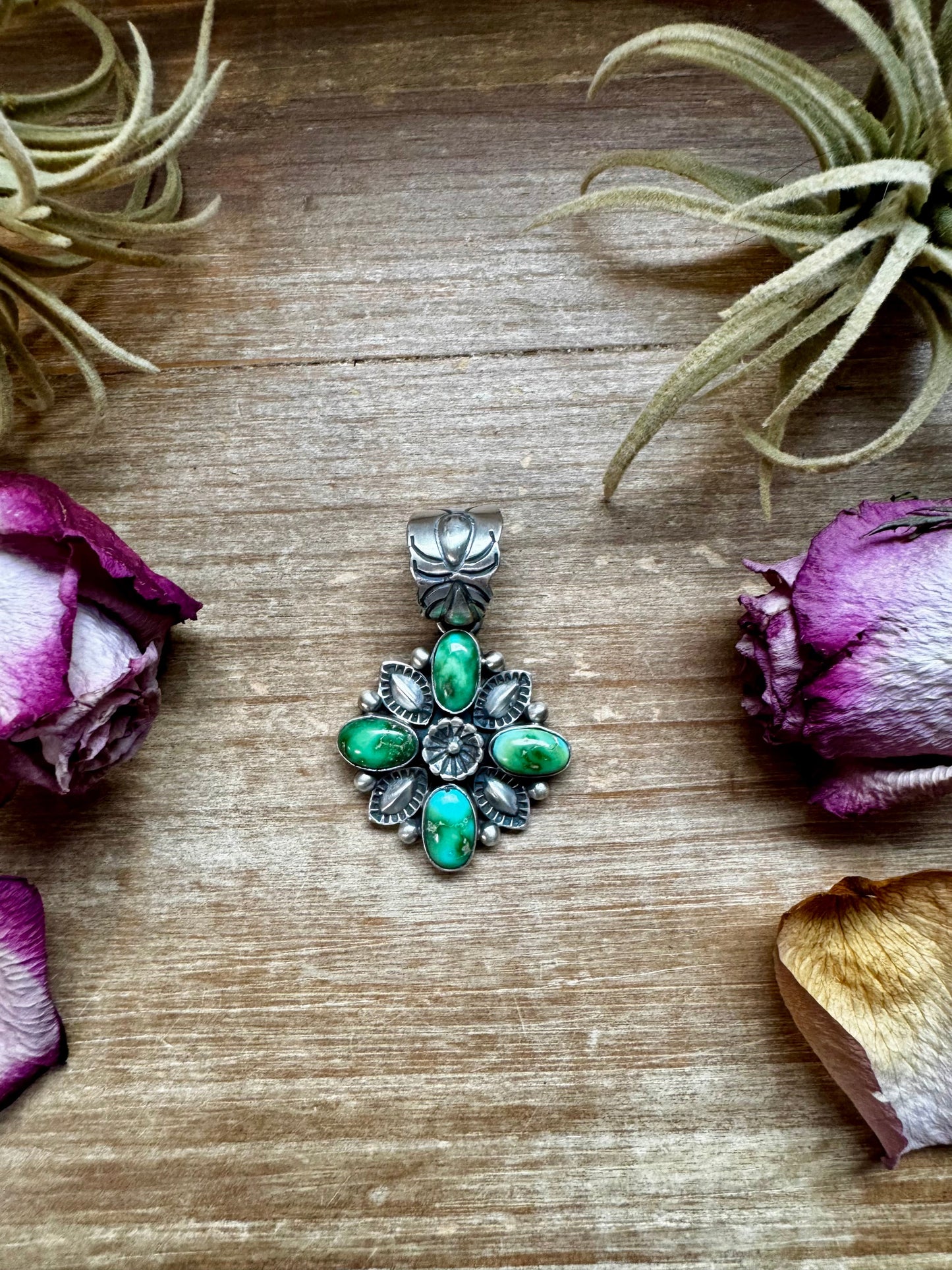 Flower Pendant with Sonoran Gold Turquoise – Option 2 – Sterling Silver