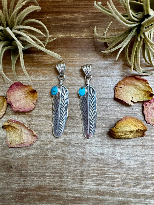 Feather Pendant – Kingman Turquoise & Sterling Silver