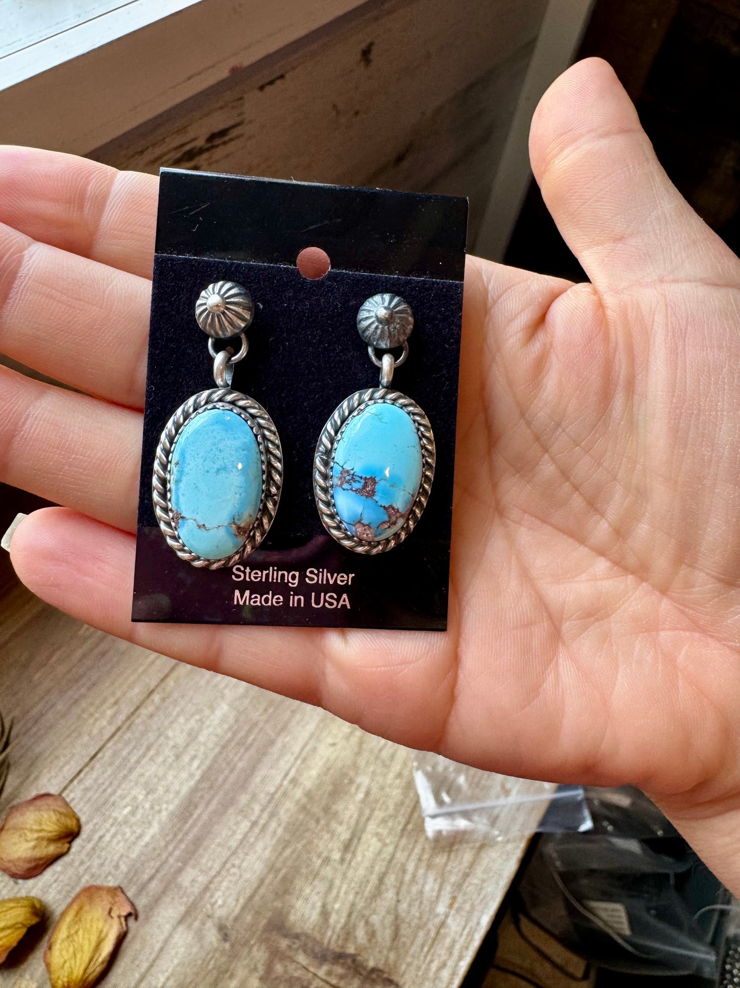 Golden Hill Turquoise Dangle Earrings – Sterling Silver, Post Style, USA Made