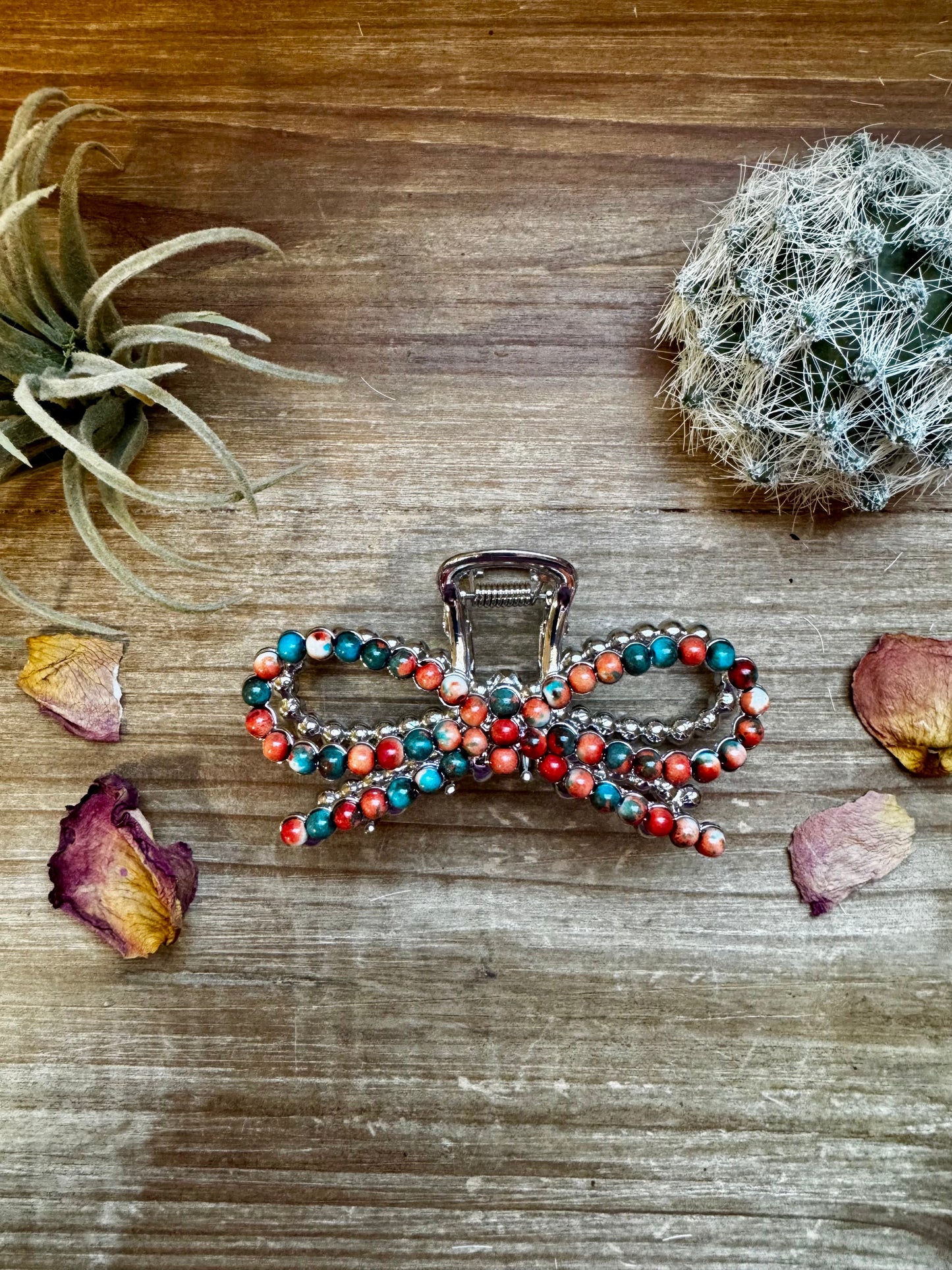 Orange & Turquoise bow hair clips