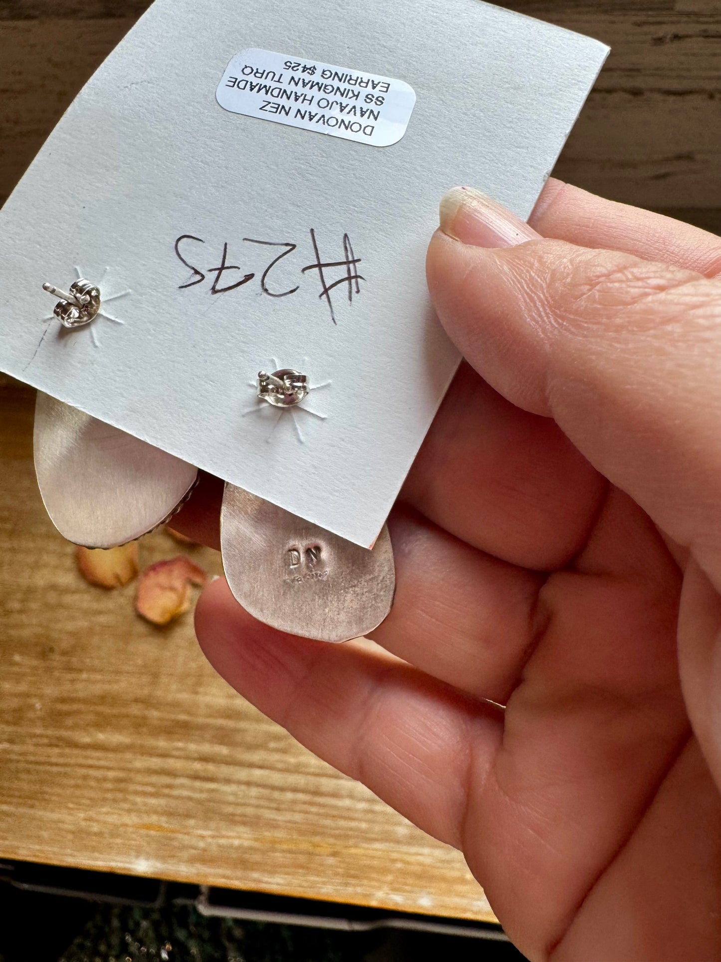 Kingman Turquoise Stud Earrings – 1.5 Inch Navajo Handmade by Donovan Nez