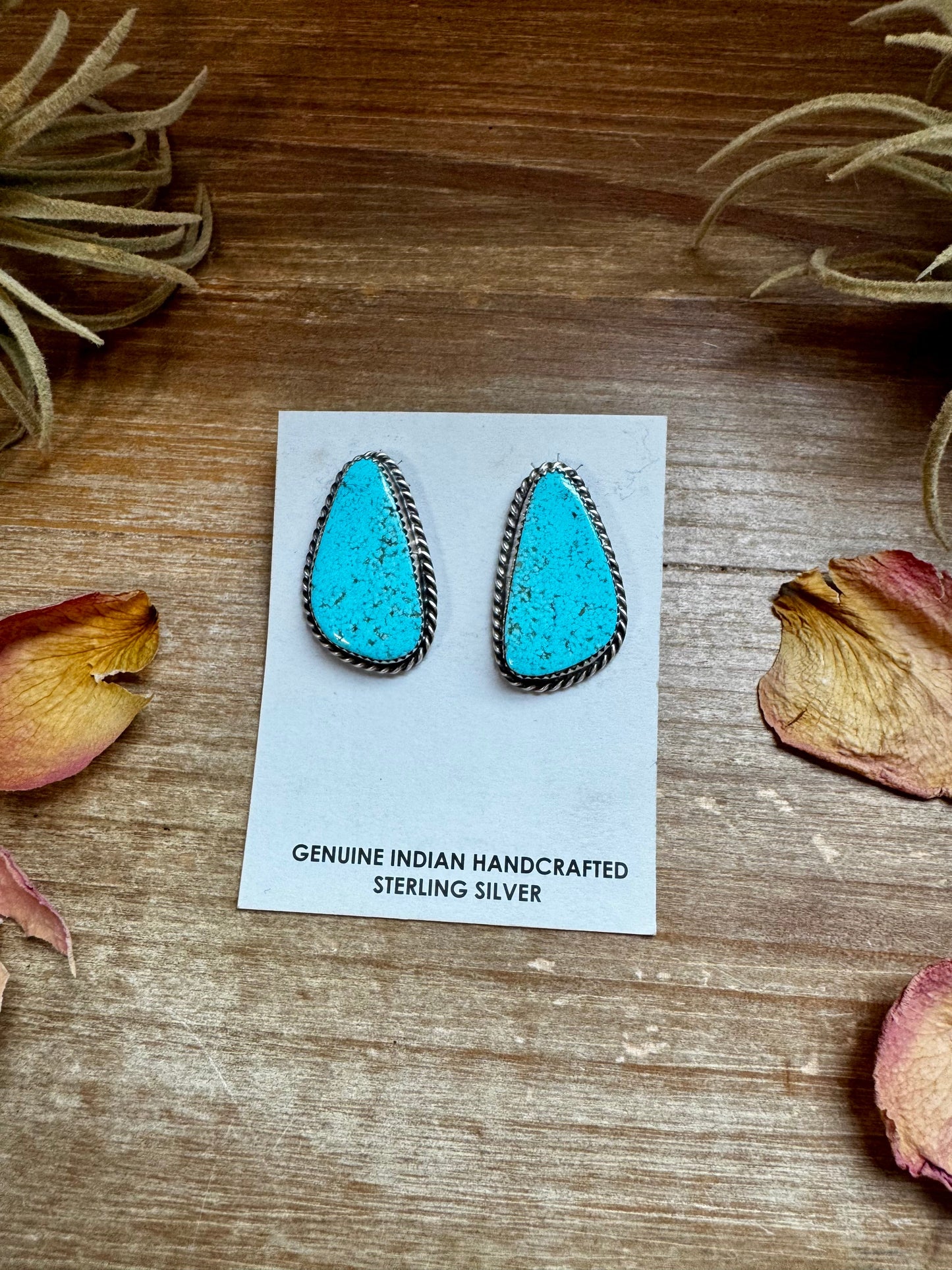 Kingman Turquoise Stud Earrings – 1.5 Inch Navajo Handmade by Donovan Nez